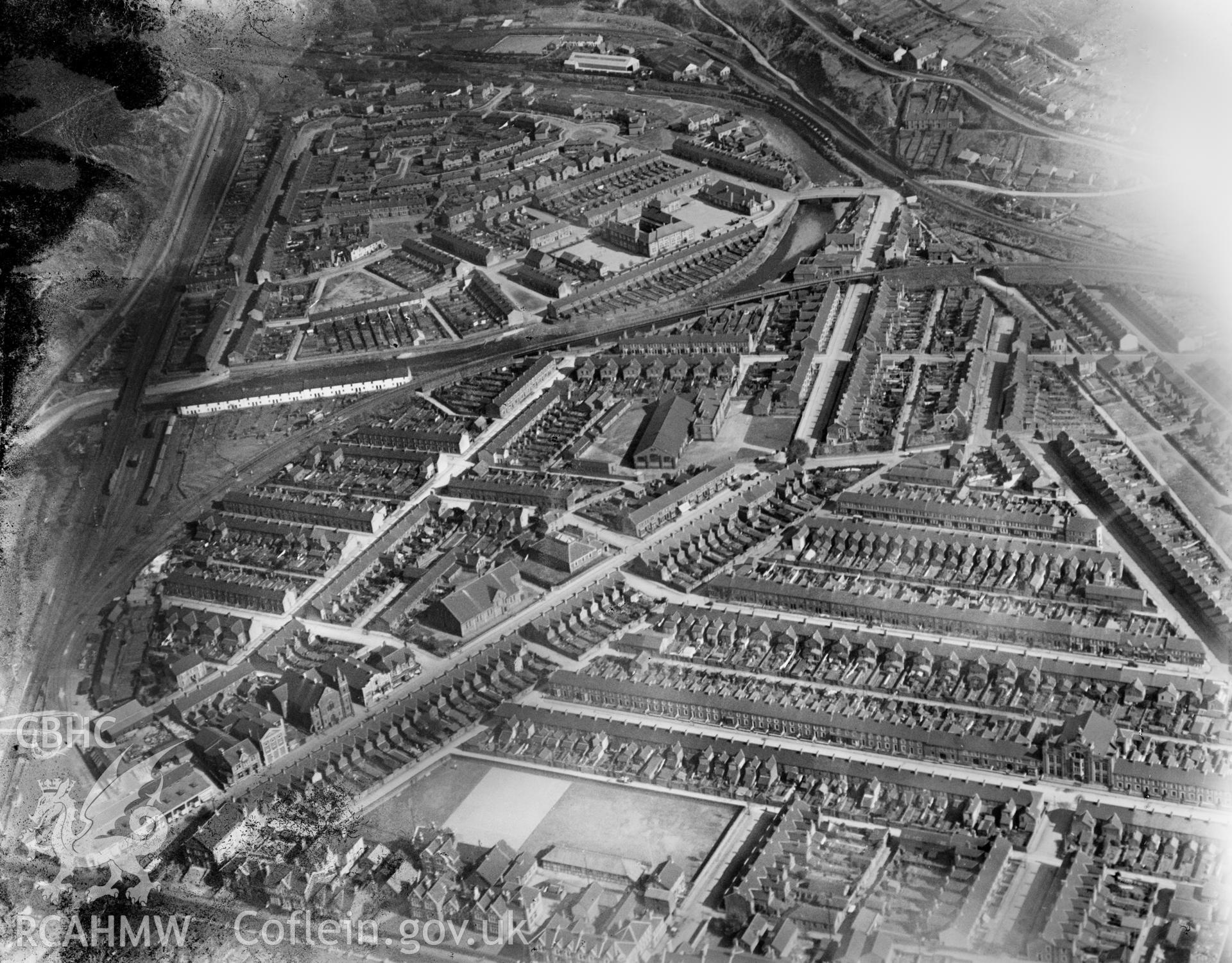 View of Aberavon, oblique aerial view. 5?x4? black and white glass plate negative.