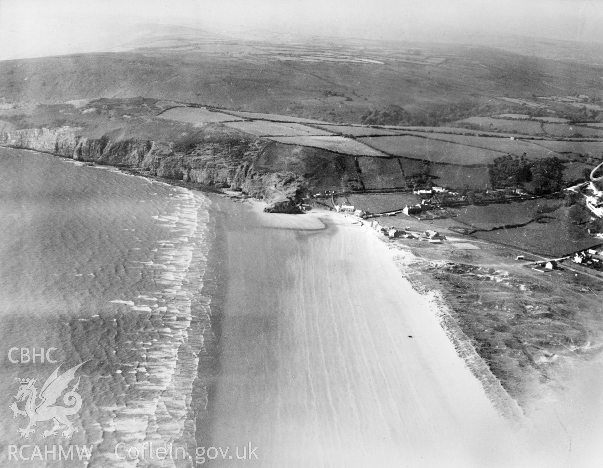 View of Pendine showing sands. Oblique aerial photograph, 5?x4? BW glass plate.