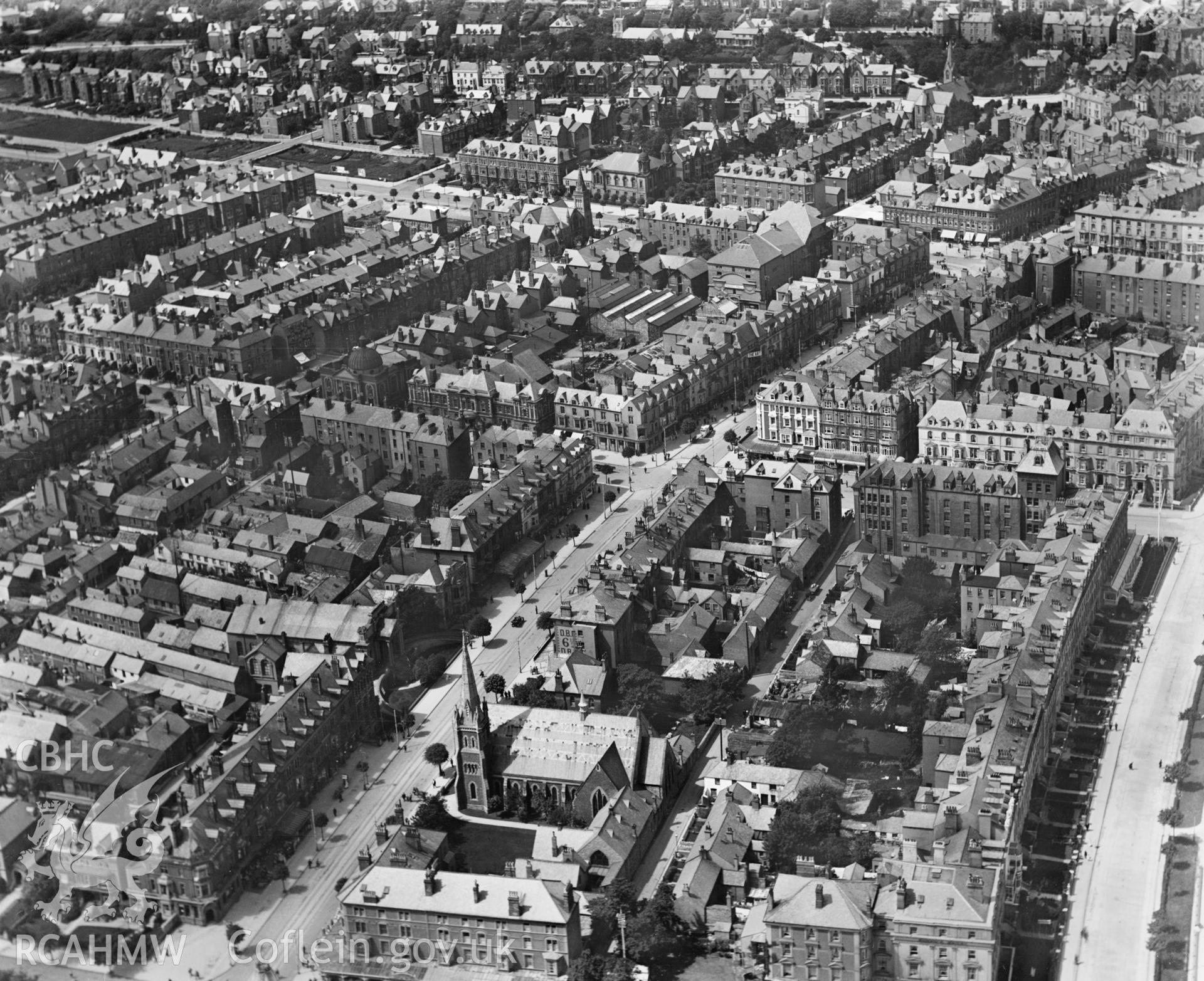 View of Llandudno showing town, oblique aerial view. 5?x4? black and white glass plate negative.