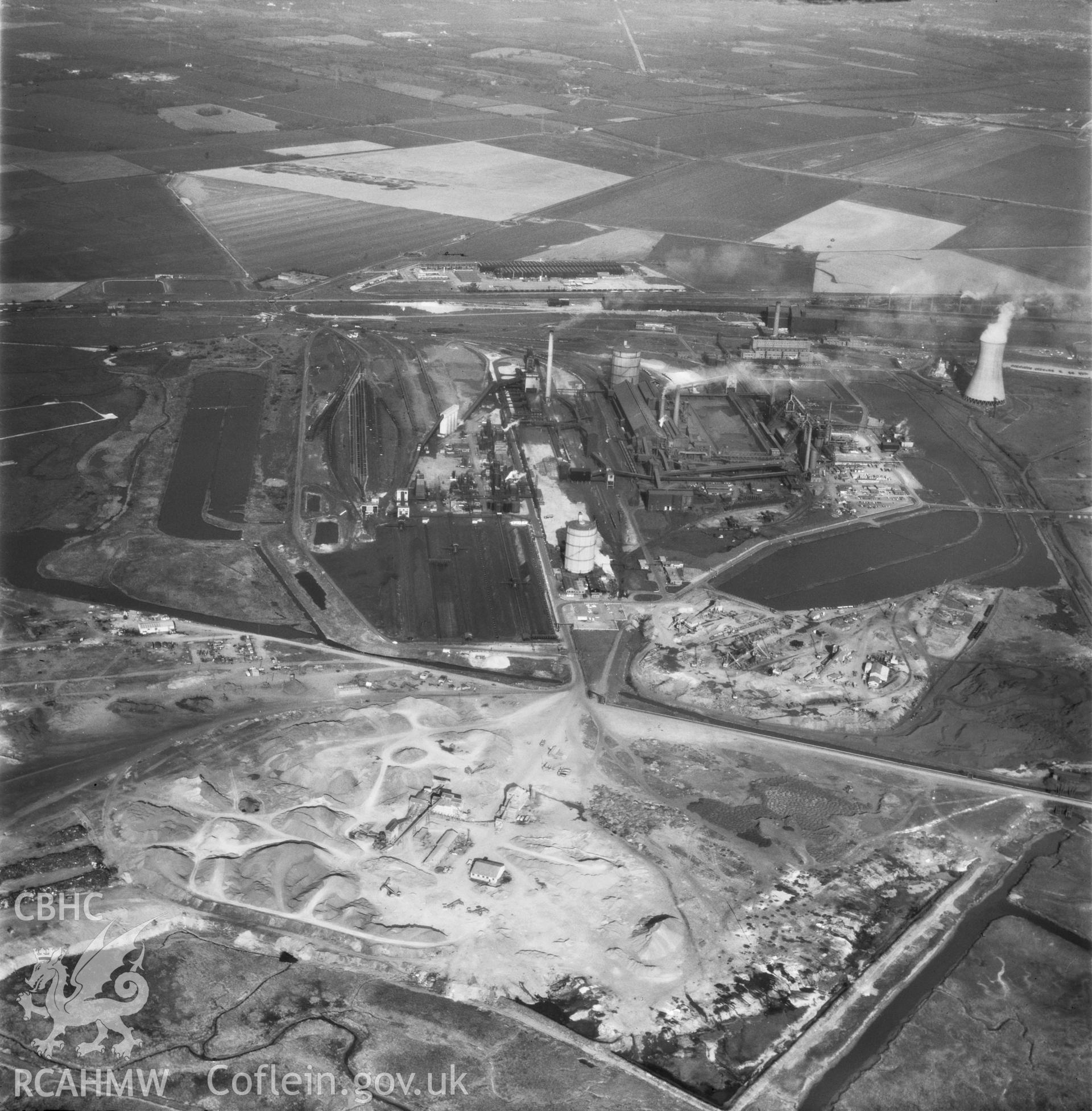 Black and white oblique aerial photograph showing Shotton Steelworks, from Aerofilms album Flint M-Z no W17, taken by Aerofilms Ltd and dated c. 1975.