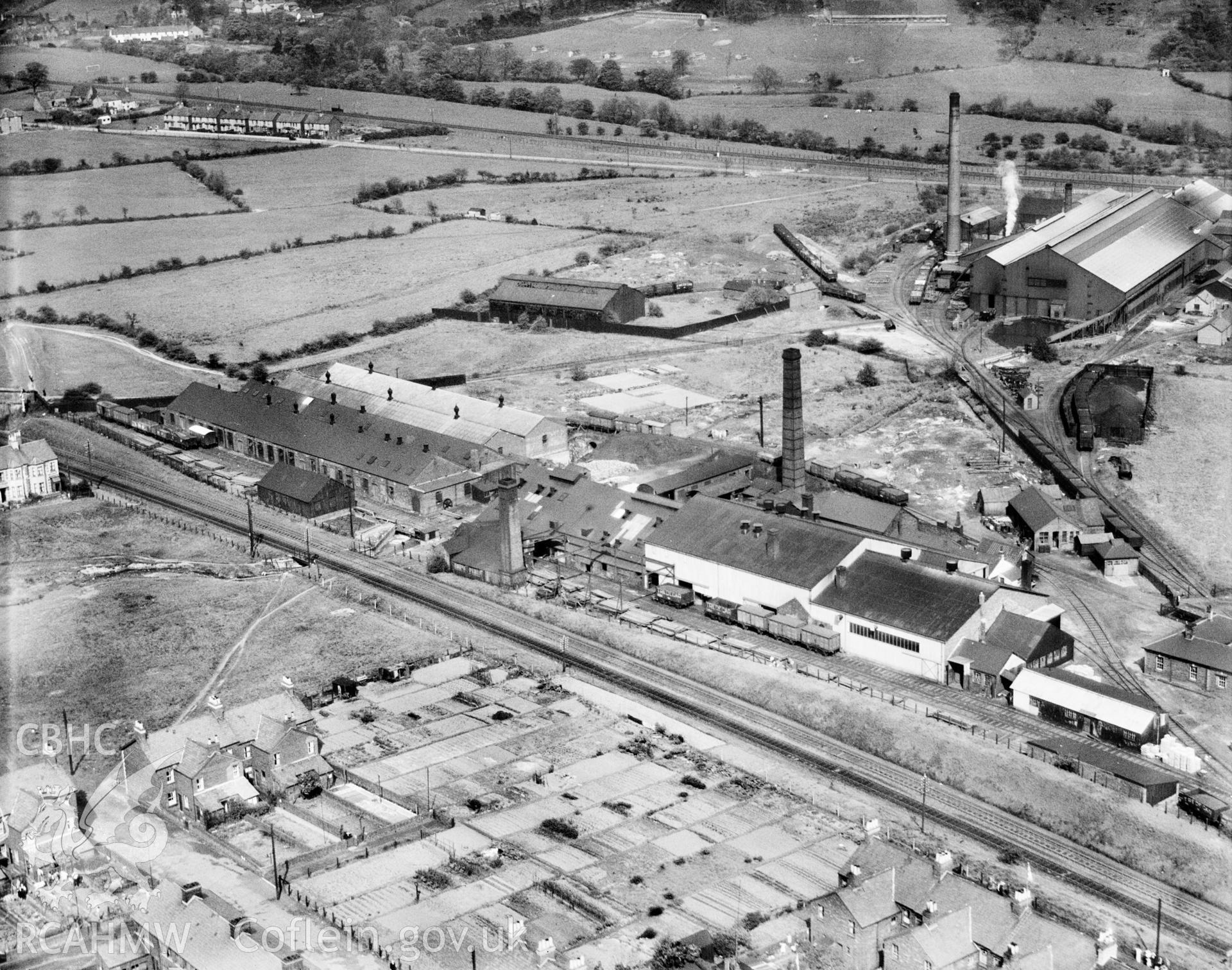 View of Redbrook Tinplate Co., Pontnewydd, oblique aerial view. 5?x4? black and white glass plate negative.