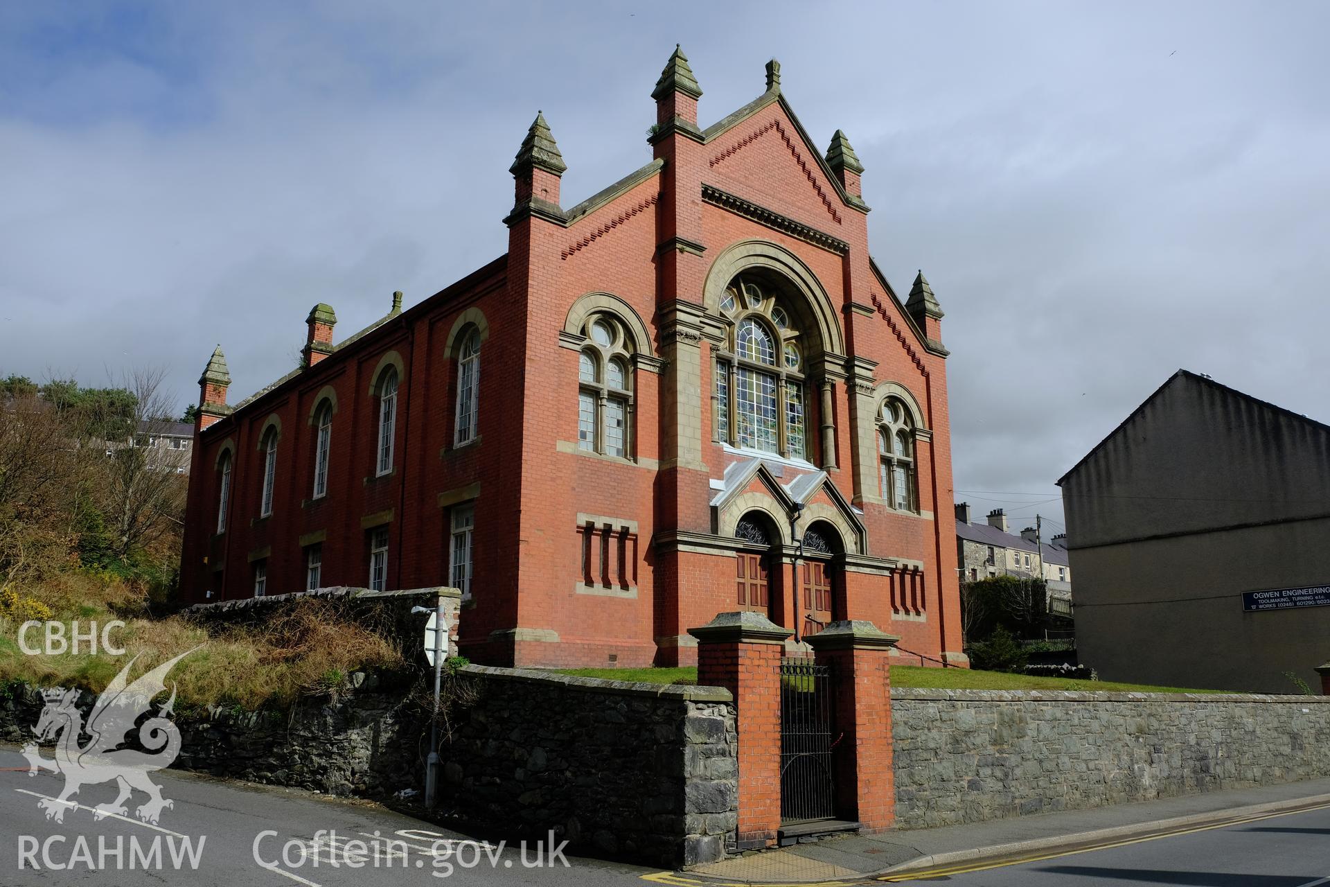 Colour photograph showing view of Capel Bethania, Bethesda, looking east, produced by Richard Hayman 16th March 2017