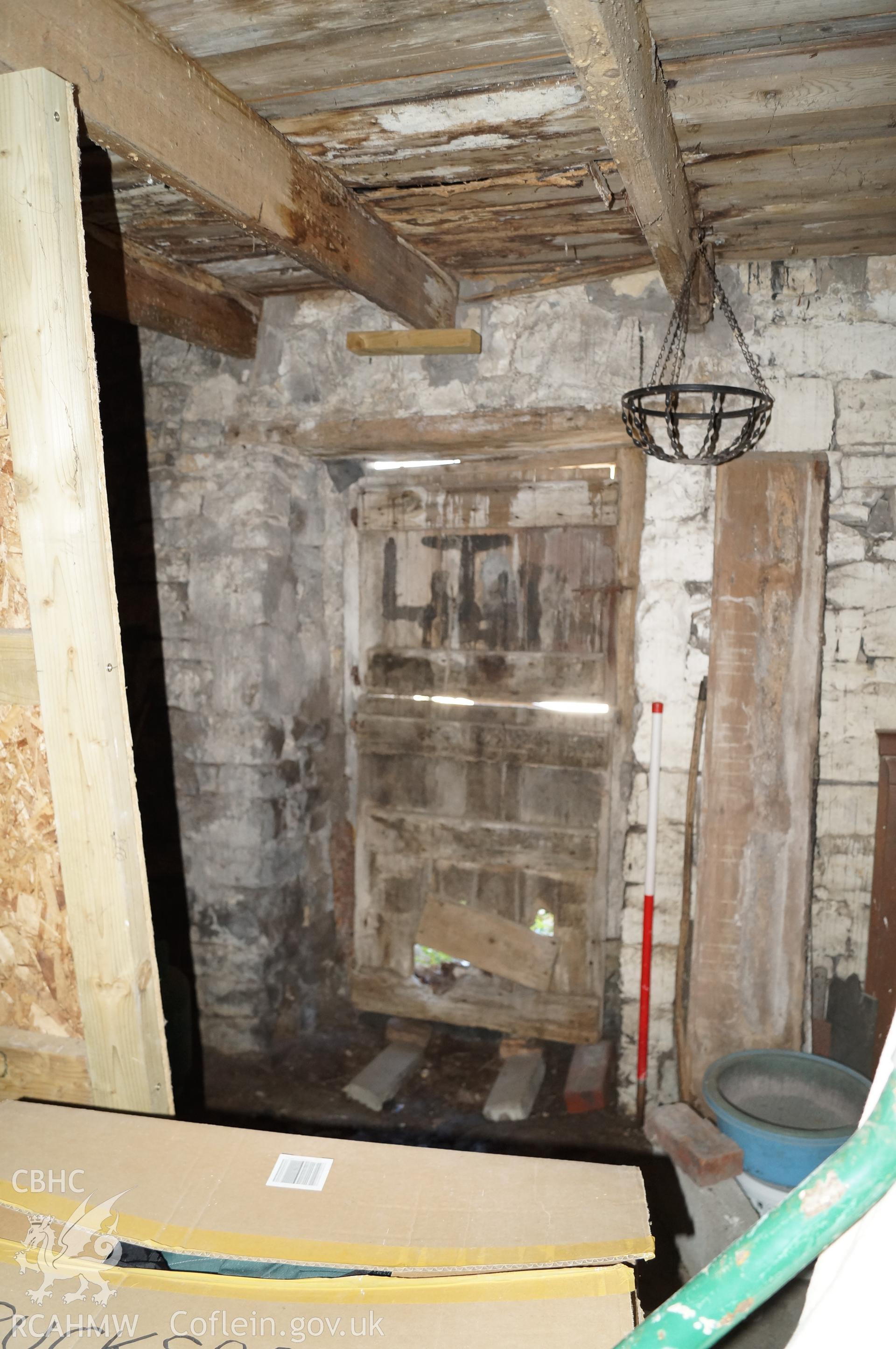 'Internal view looking north northwest at the doorway in the northern wall of barn' at Rowley Court, Llantwit Major. Photograph & description by Jenny Hall & Paul Sambrook of Trysor, 25th May 2017.