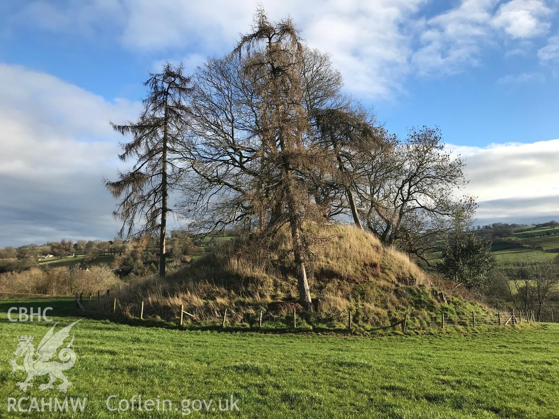 View of the Moat Mound and Bailey, Crucorney. Colour photograph taken by Paul R. Davis on 1st January 2019.