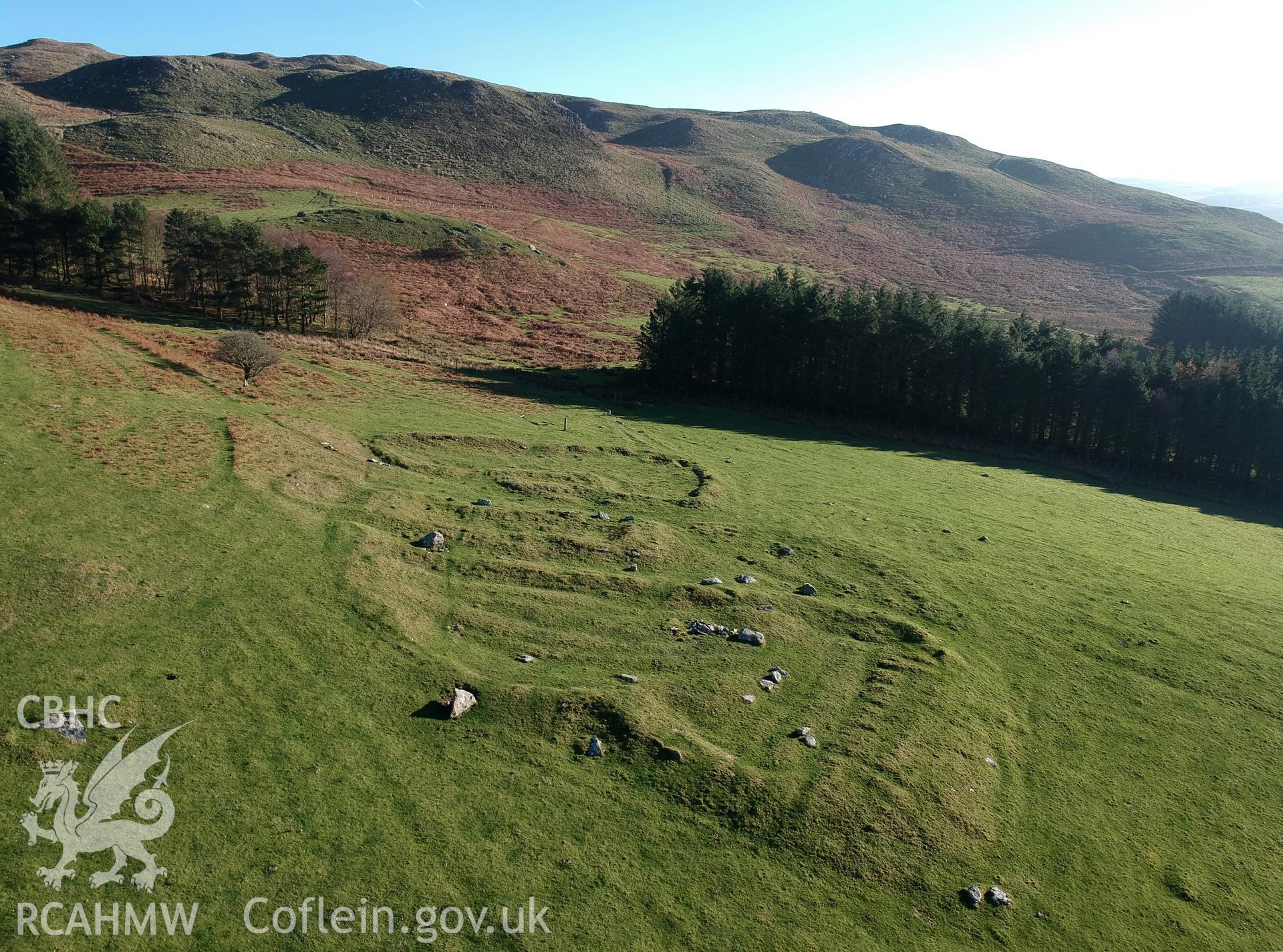 View from the north east of Penlandoppa and Penlanscubor farmsteads, Troed y Rhiw, Ystrad Fflur. Colour photograph taken by Paul R. Davis on 18th November 2018.