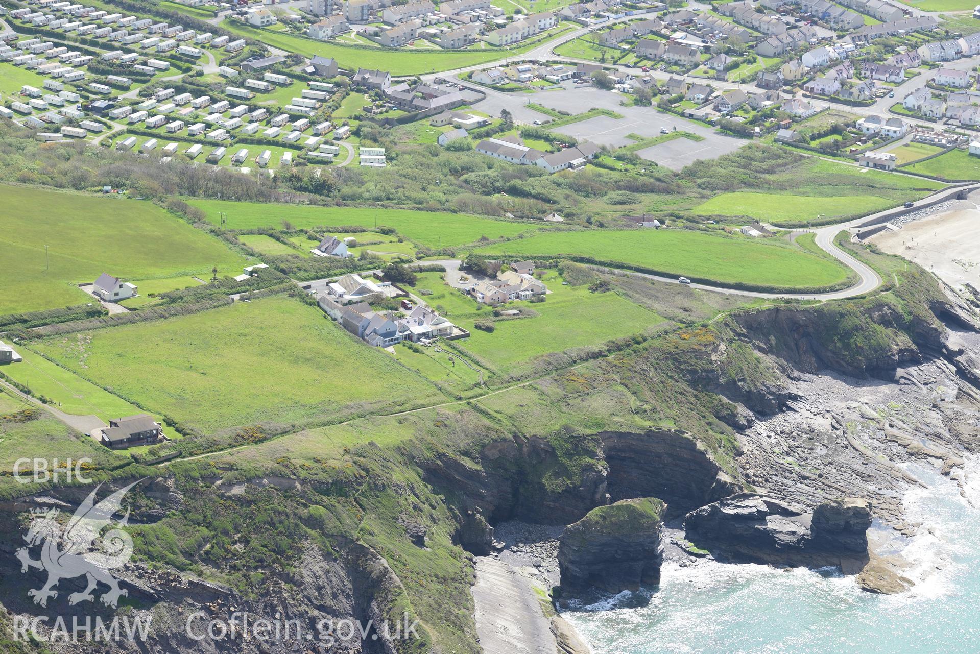 Site of standing stones at Upper Lodge, near Broad Haven, Pembrokeshire. Oblique aerial photograph taken during the Royal Commission's programme of archaeological aerial reconnaissance by Toby Driver on 13th May 2015.