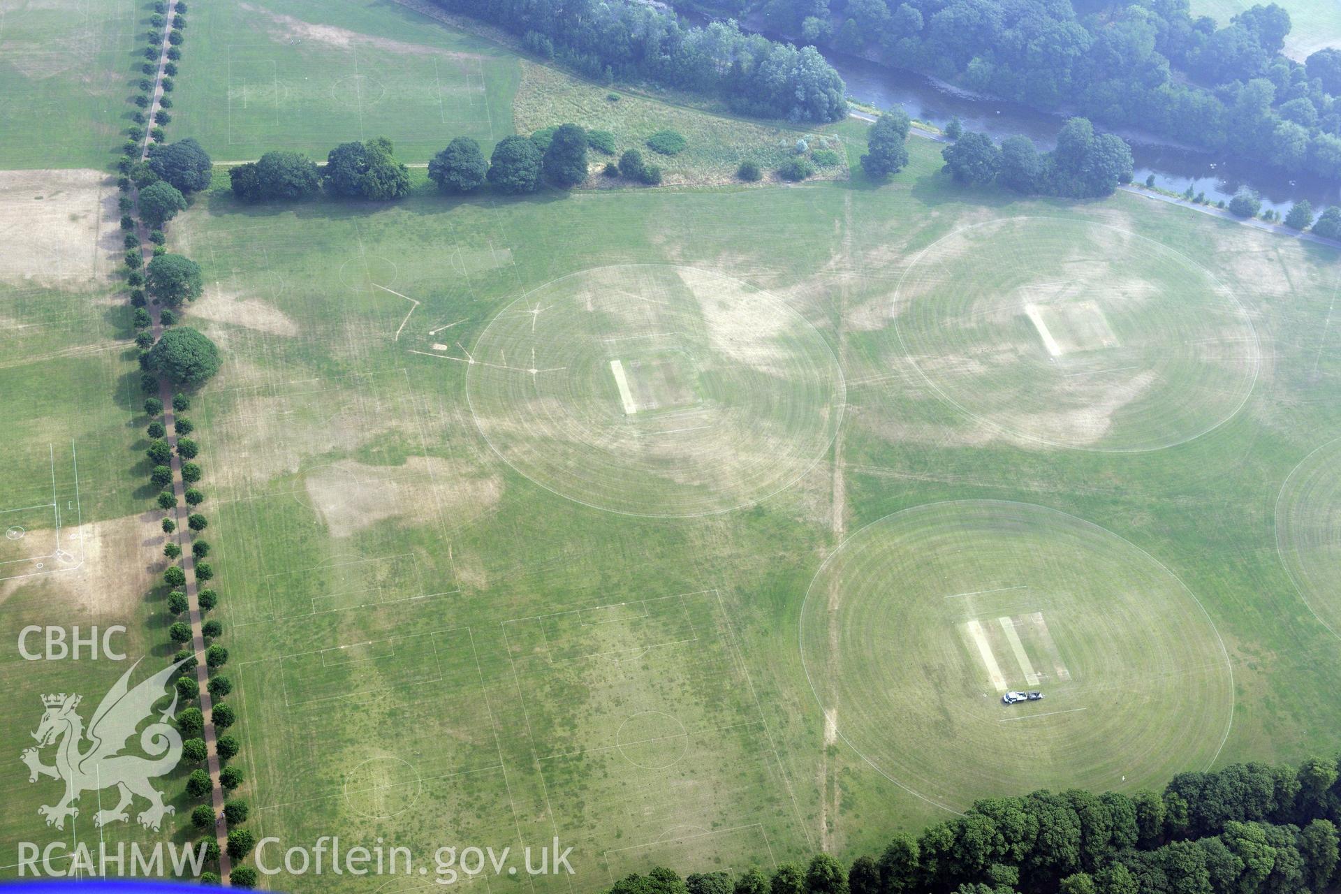 Royal Commission aerial photography of parchmarks in Pontcanna Fields recorded during drought conditions on 22nd July 2013.