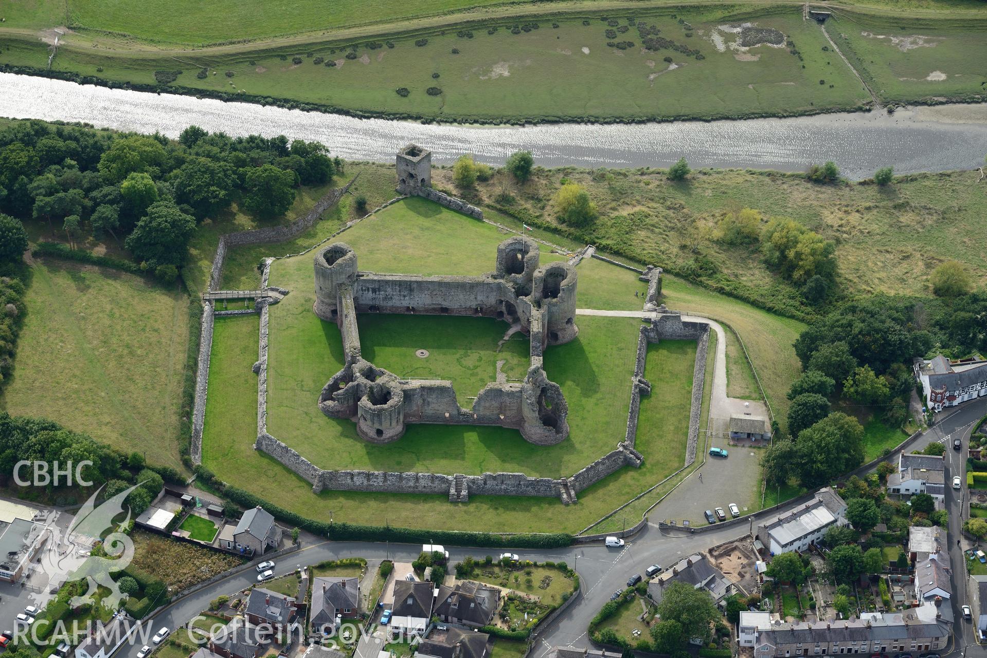 Rhuddlan Castle. Oblique aerial photograph taken during the Royal Commission's programme of archaeological aerial reconnaissance by Toby Driver on 11th September 2015.