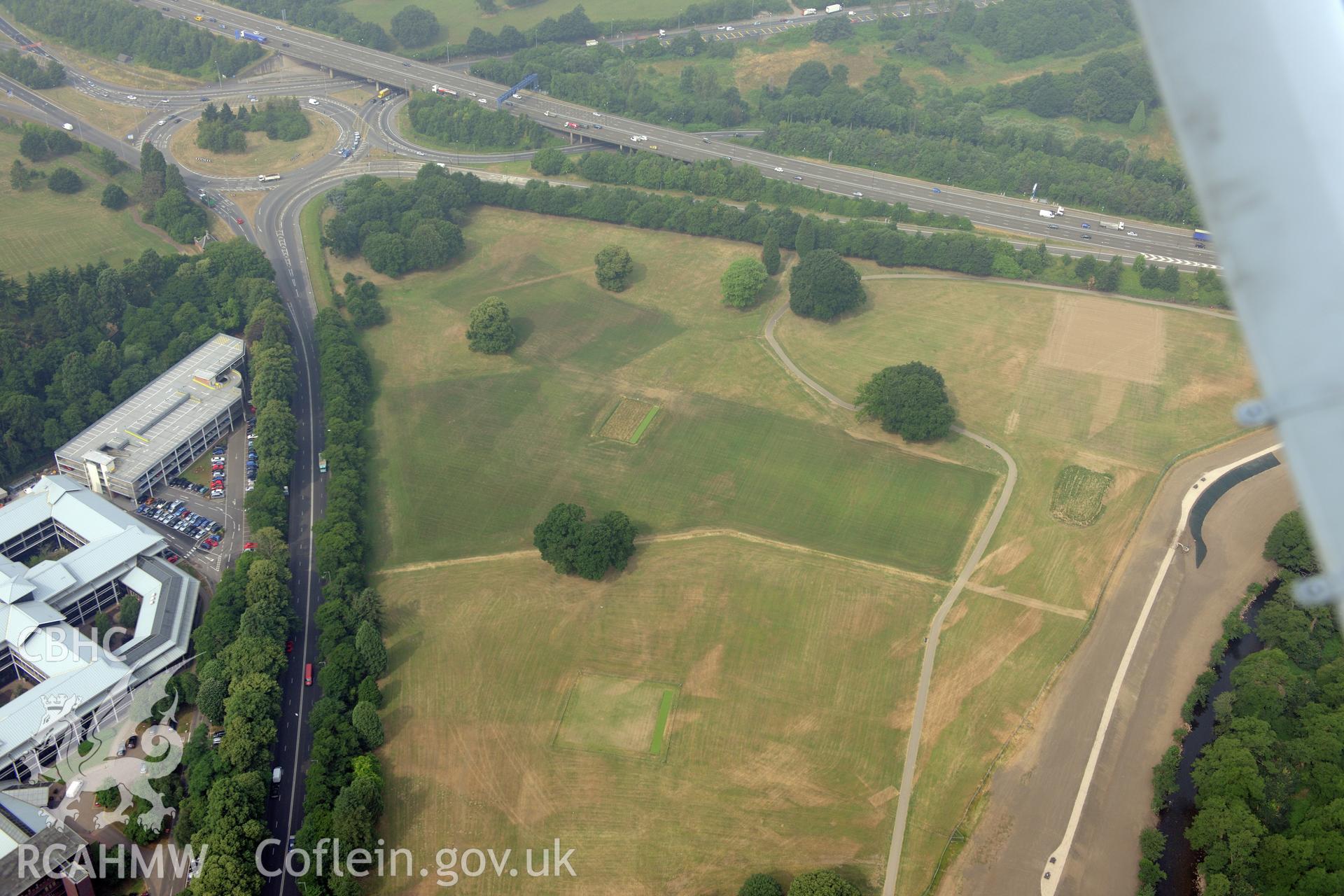 Royal Commission aerial photography of Tredegar Park parchmarks taken during drought conditions on 22nd July 2013.