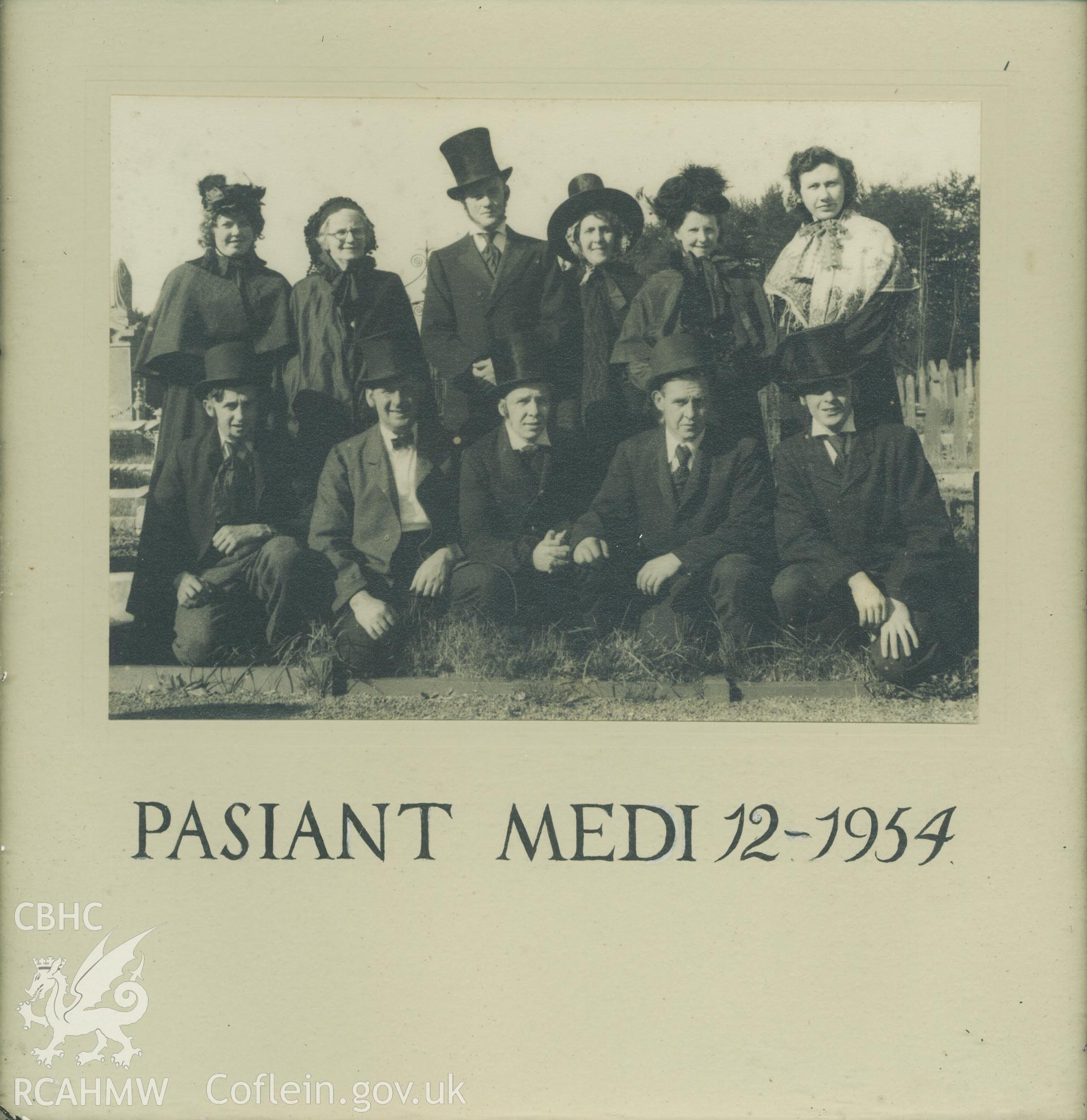 Black and white group photograph of 12th September 1954 pageant. Donated to the RCAHMW during the Digital Dissent Project.