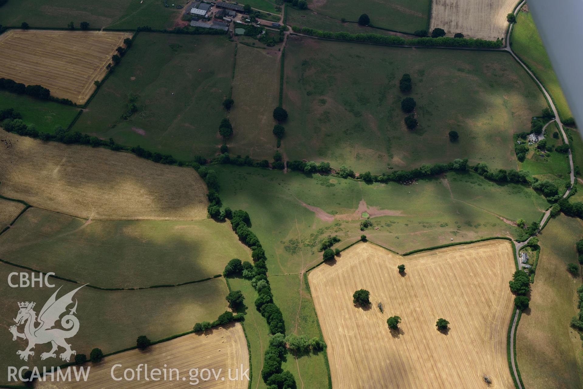 Royal Commission aerial photography of Grace Dieu Abbey taken on 19th July 2018 during the 2018 drought.