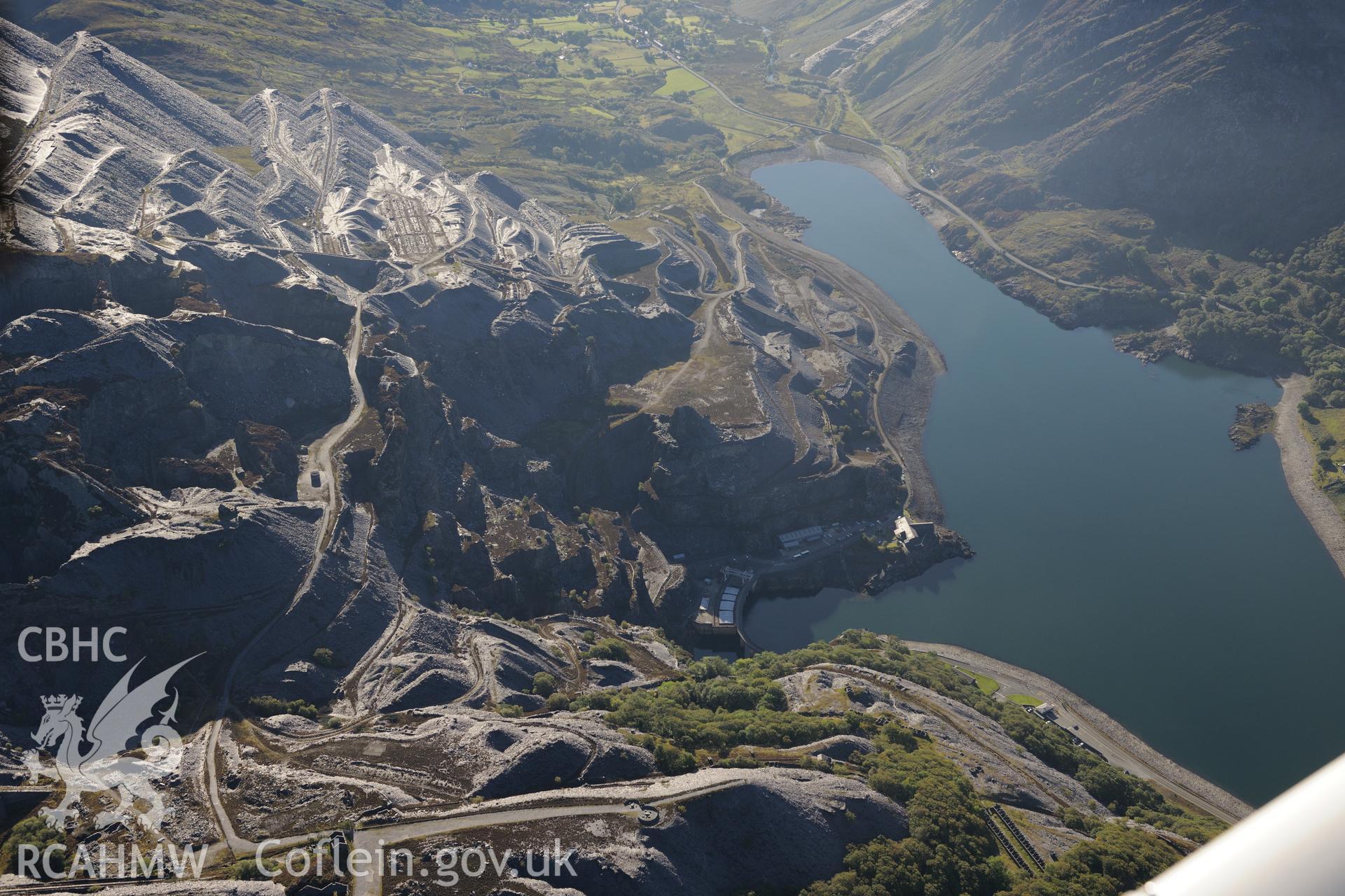 Dinorwig slate quarry and 'Electric Mountain' pumped-storage hydro-electric power station, near Llanberis. Oblique aerial photograph taken during the Royal Commission's programme of archaeological aerial reconnaissance by Toby Driver on 2nd October 2015.