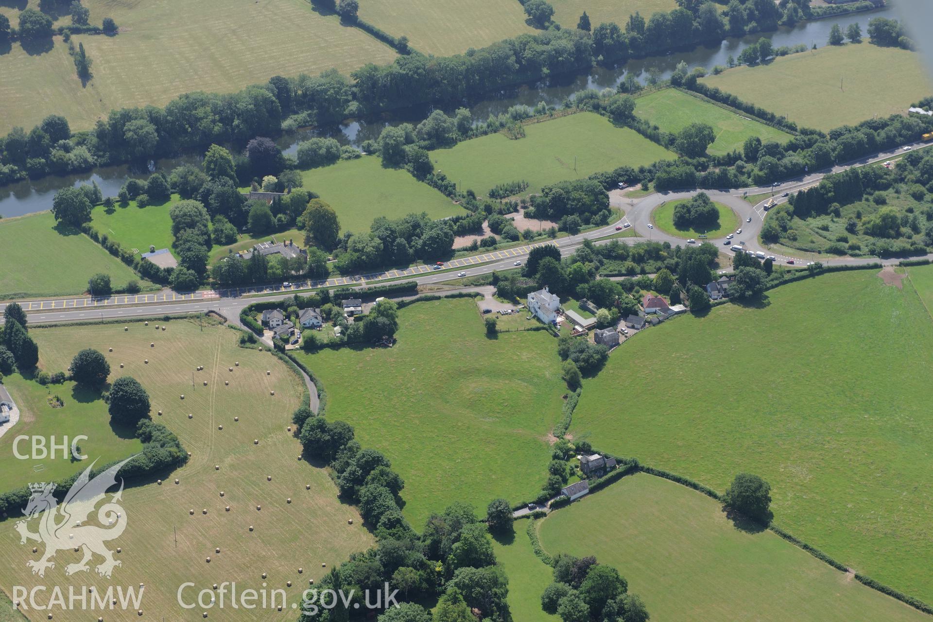 Dixton Mound, Monmouth. Oblique aerial photograph taken during the Royal Commission?s programme of archaeological aerial reconnaissance by Toby Driver on 1st August 2013.