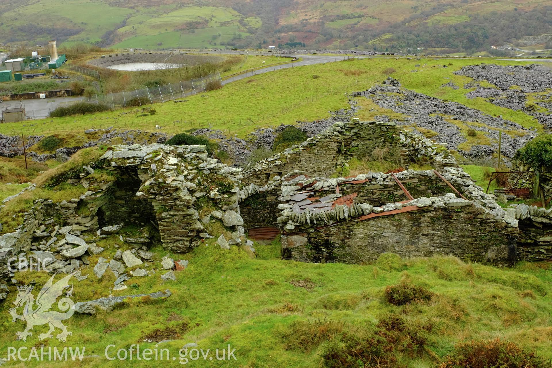 Colour photograph showing view looking south at the remains of some cottages in Cilgwyn (Grid Reference SH4973 5398), produced by Richard Hayman 21st February 2017