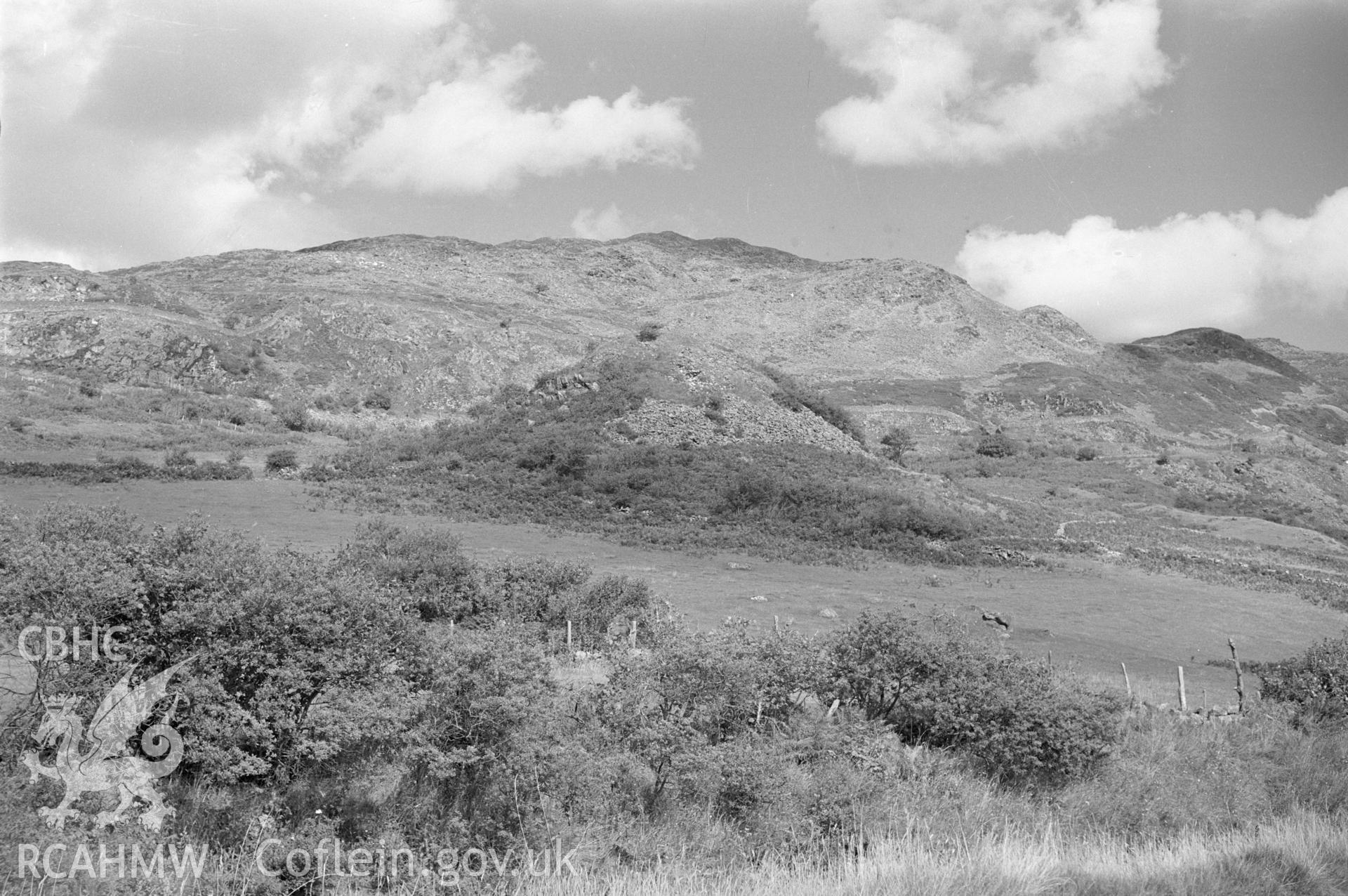 Digital copy of a nitrate negative showing view of Castell Prysor.