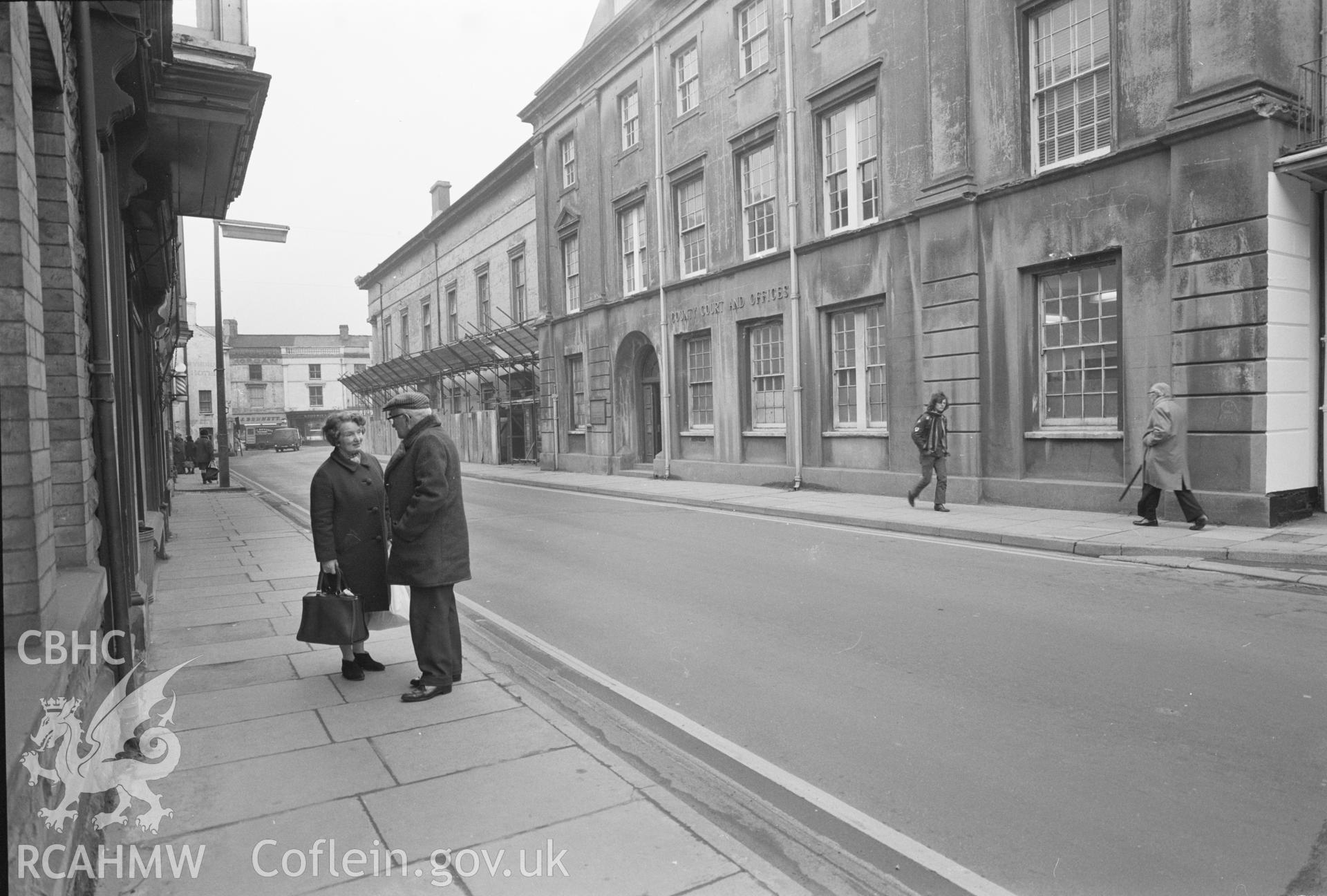 Digital copy of a black and white negative showing street scene in Bridgend.