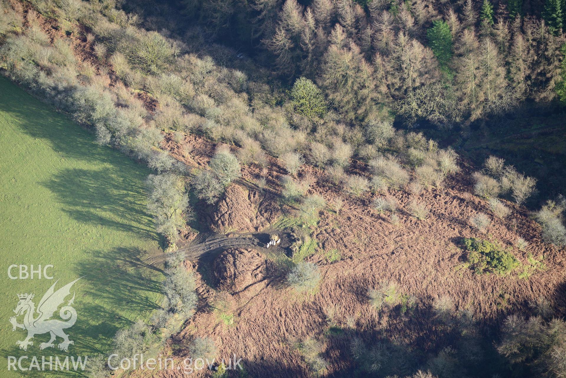 Castell Moeddyn Fach. Oblique aerial photograph taken during the Royal Commission's programme of archaeological aerial reconnaissance by Toby Driver on 6th January 2015.