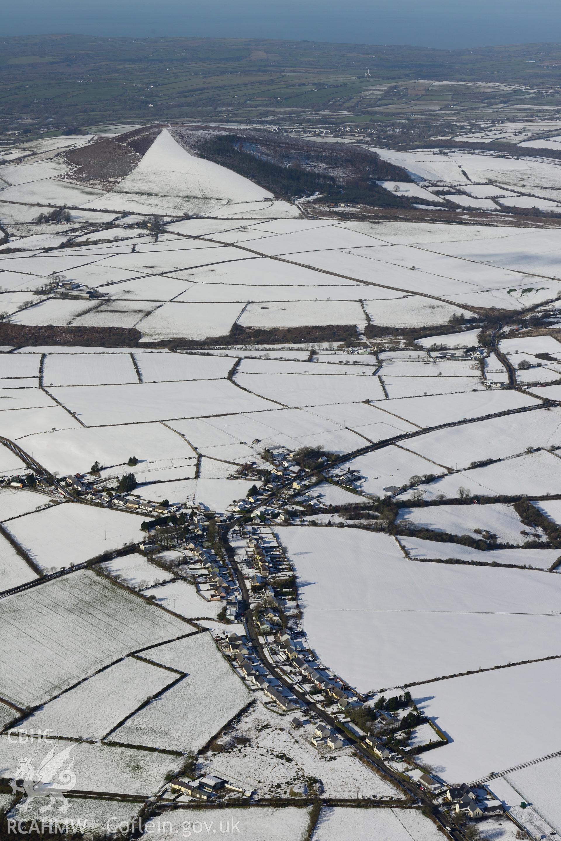 Tegryn village, south west of Newcastle Emlyn. Oblique aerial photograph taken during the Royal Commission's programme of archaeological aerial reconnaissance by Toby Driver on 4th February 2015.