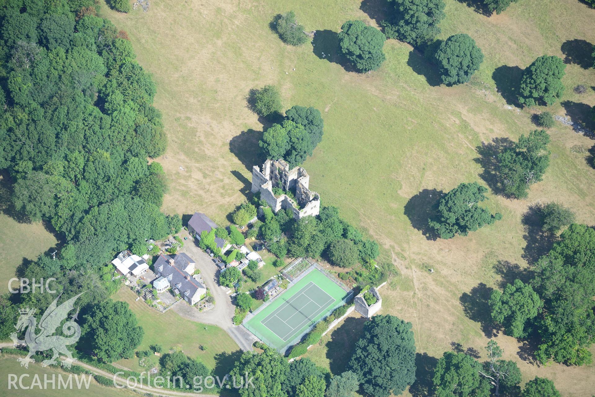 Royal Commission aerial photography of Foxhall Newydd Mansion taken on 19th July 2018 during the 2018 drought.