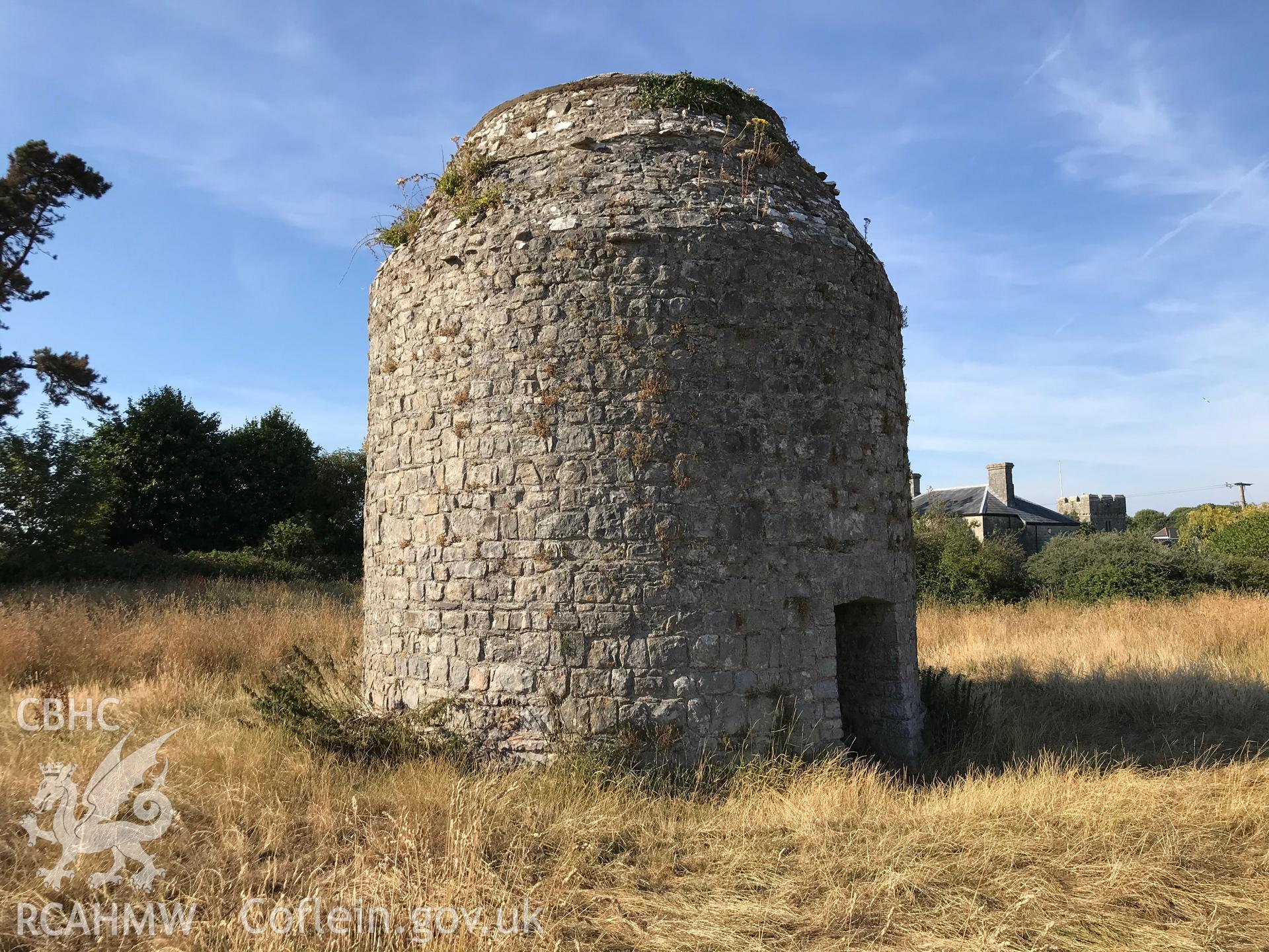 View from the south of dovecote at Llantwit Major Grange. Colour photograph taken by Paul R. Davis on 25th July 2018.