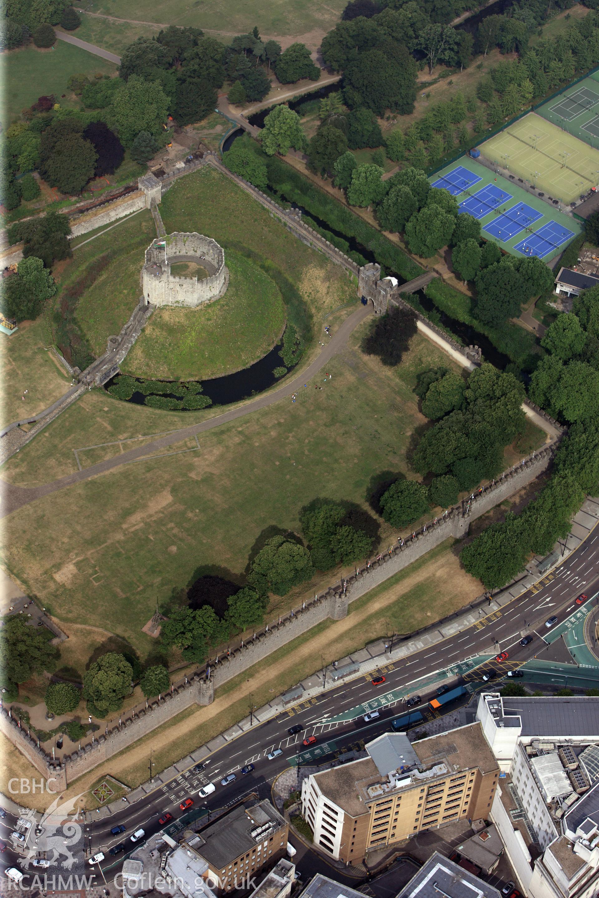 Royal Commission aerial photography of Cardiff Castle taken during drought conditions on 22nd July 2013, with parch marks.