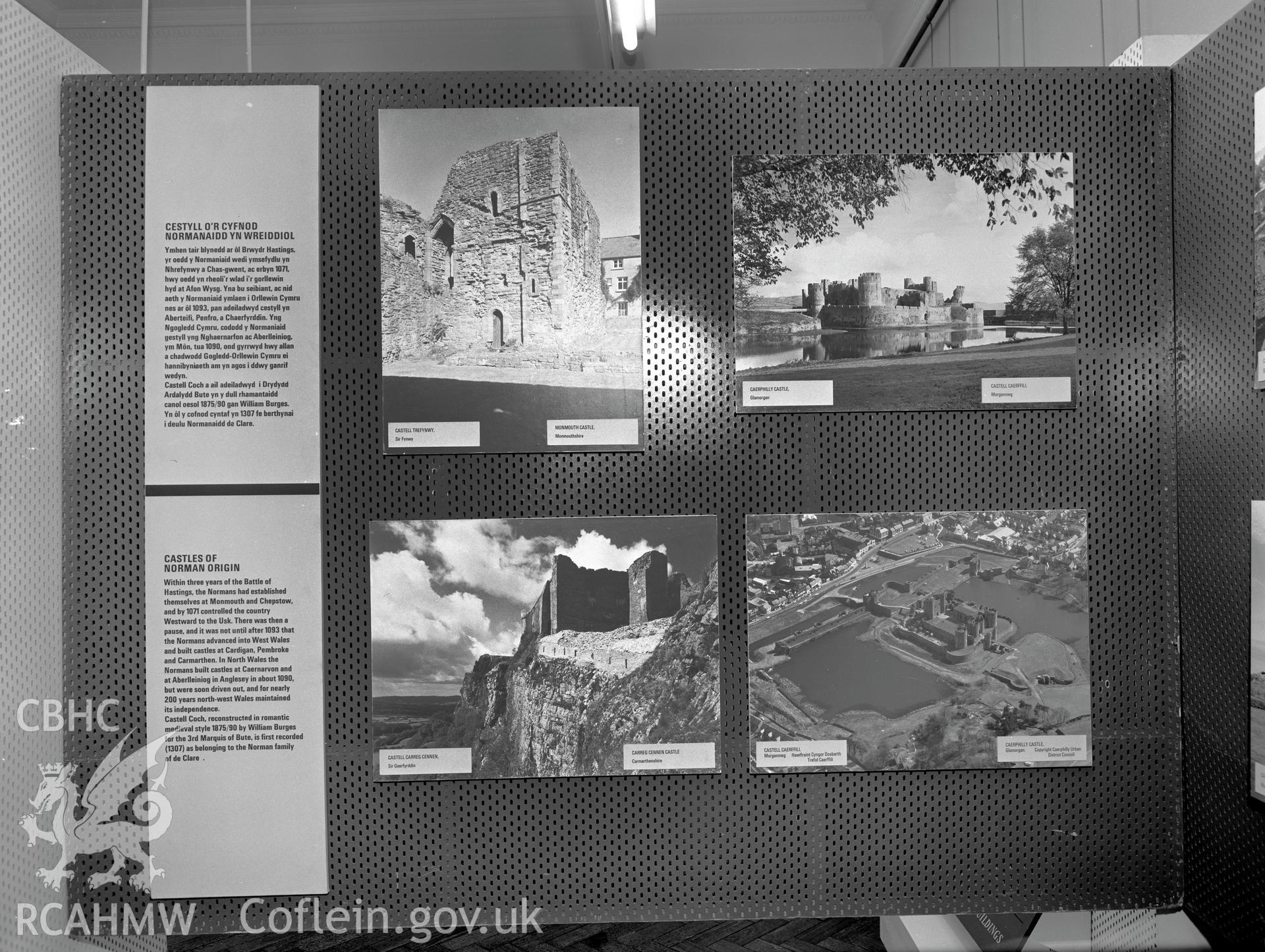 Digital copy of a black and white negative showing Ancient Monuments Exhibition, Welsh Tourer, Vivian Art Gallery, Swansea. From Cadw Monuments in Care Collection.