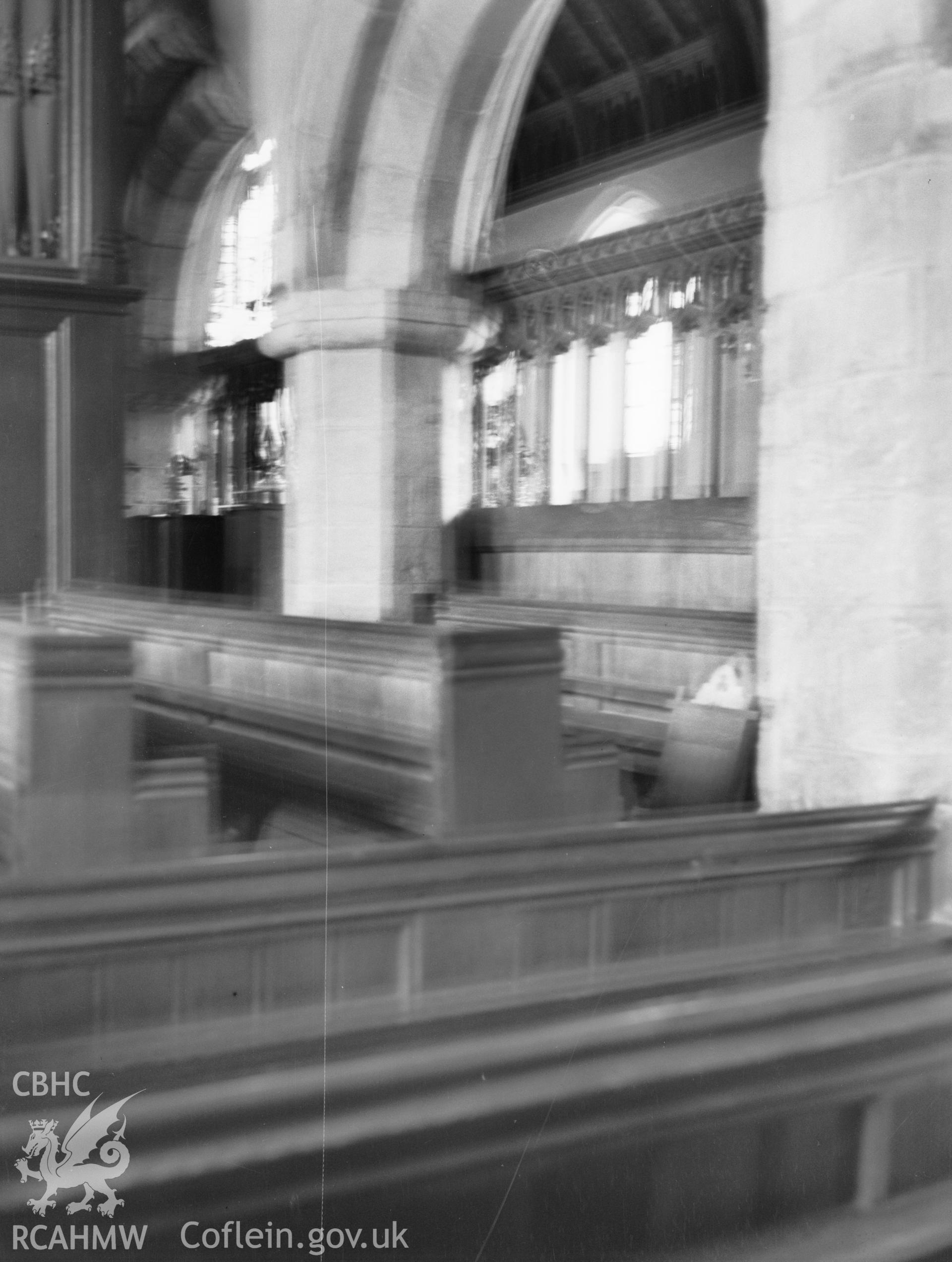 Digital copy of a nitrate negative showing view of interior of St Michael and All Angels Church, Kerry. From the National Building Record Postcard Collection.