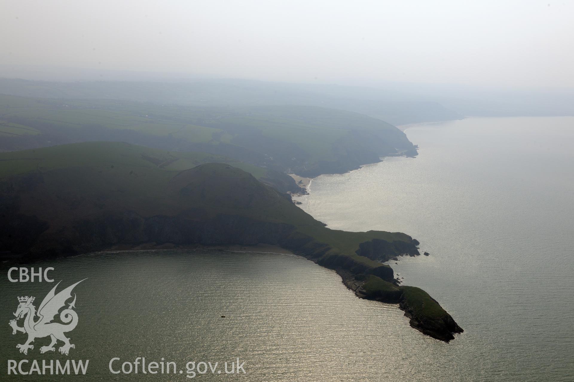 Royal Commission aerial photograph of Ynys Lochtyn taken on 27th March 2017. Baseline aerial reconnaissance survey for the CHERISH Project. ? Crown: CHERISH PROJECT 2017. Produced with EU funds through the Ireland Wales Co-operation Programme 2014-2020. All material made freely available through the Open Government Licence.