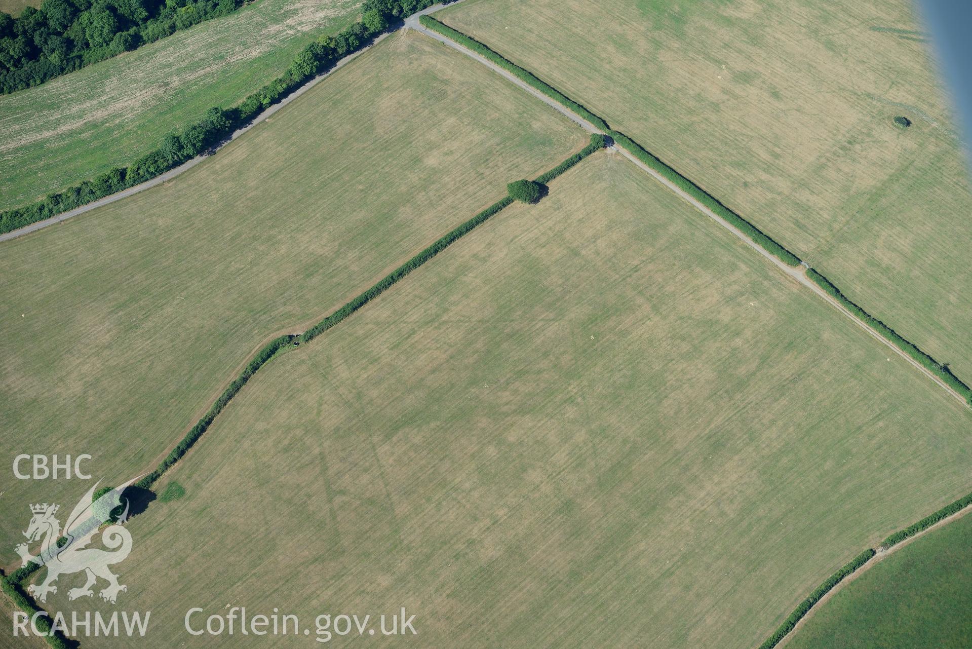 Royal Commission aerial photography of Walton wood or Llys y Fran Romano-British cropmark enclosures taken on 19th July 2018 during the 2018 drought.