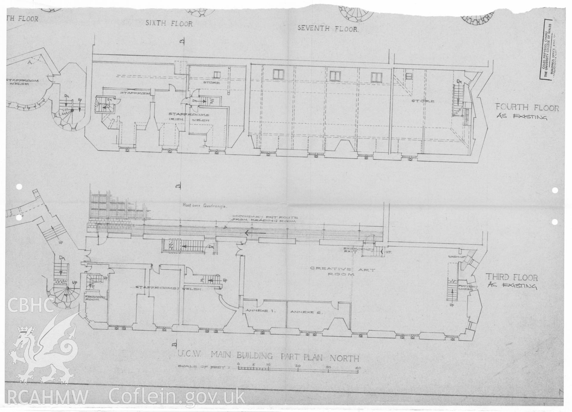 Digital copy of measured drawing of Yr Hen Goleg, Aberystwyth from Threatened Buildings Collection.