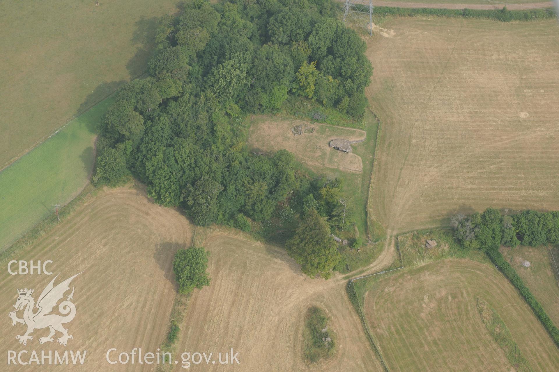 Royal Commission aerial photography of Tinkinswood chambered tomb recorded during drought conditions on 22nd July 2013.