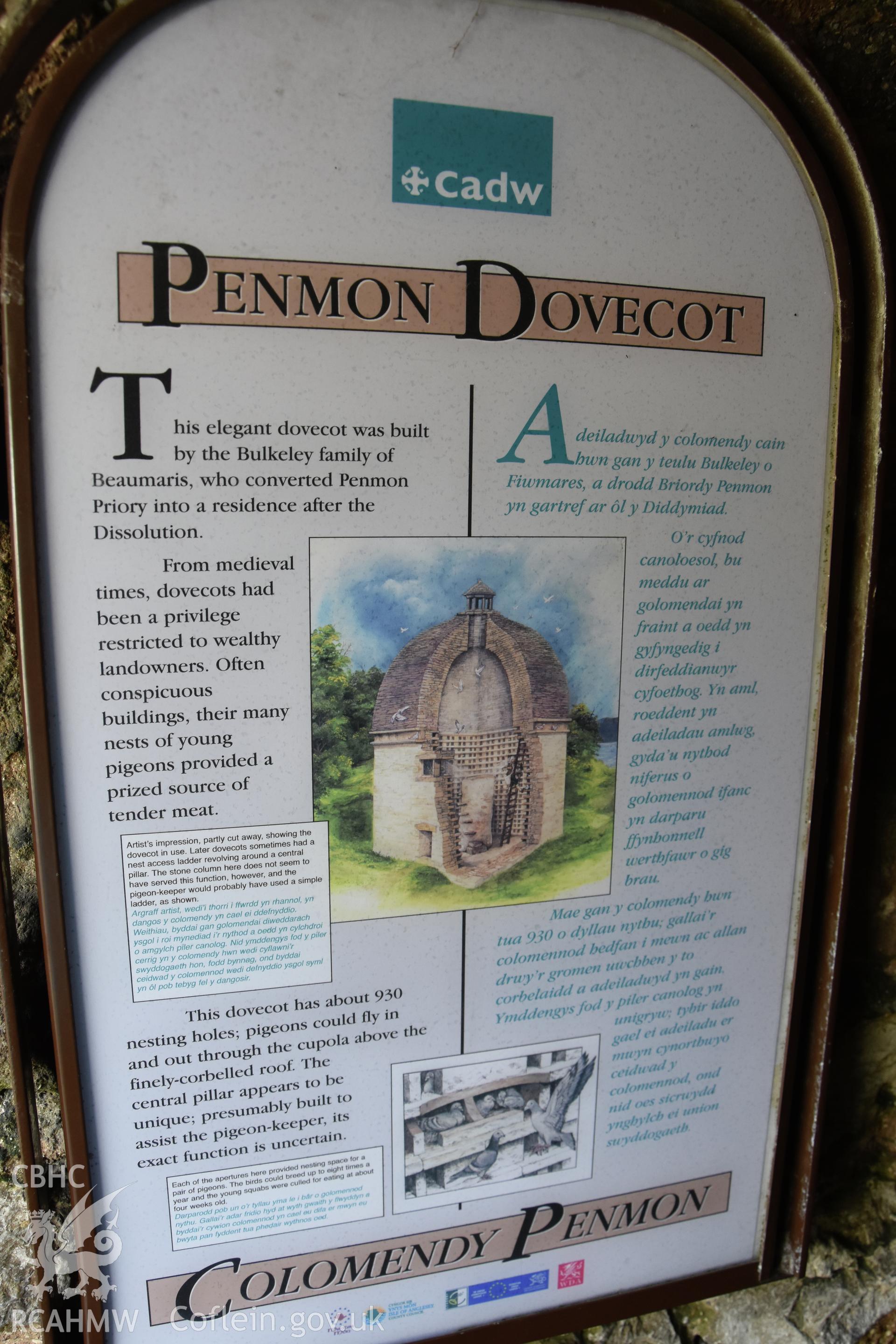 Investigator's photographic survey of Penmon Priory Dovecote for the CHERISH Project. ? Crown: CHERISH PROJECT 2019. Produced with EU funds through the Ireland Wales Co-operation Programme 2014-2020. All material made freely available through the Open Government Licence.