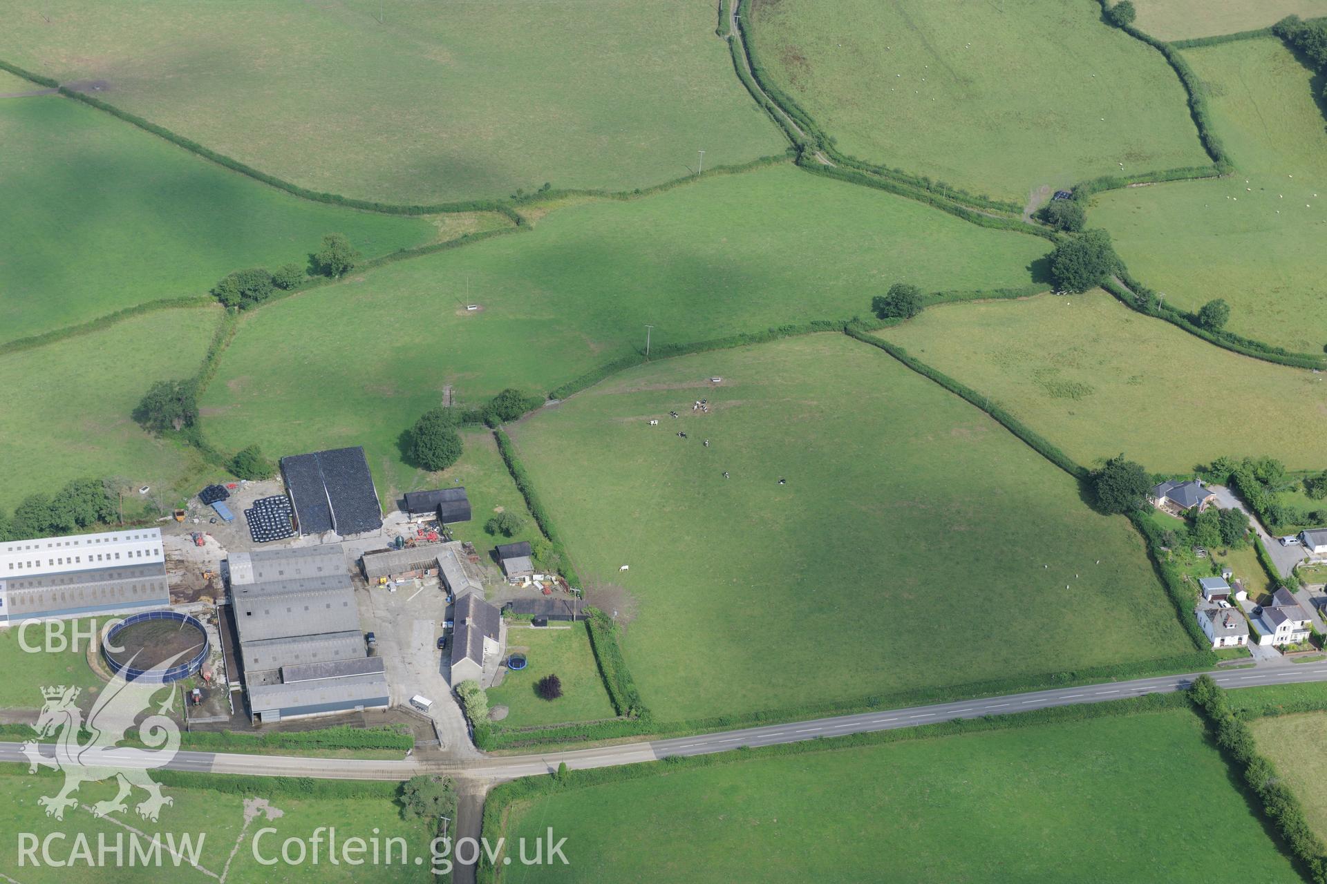 Tywi Valley Roman road (Via Julia Roman road), Manordeilo Segment, at Glanrwyth-Uchaf farm, just north of the A40, north east of Llandeilo. Oblique aerial photograph taken during the Royal Commission?s programme of archaeological aerial reconnaissance by