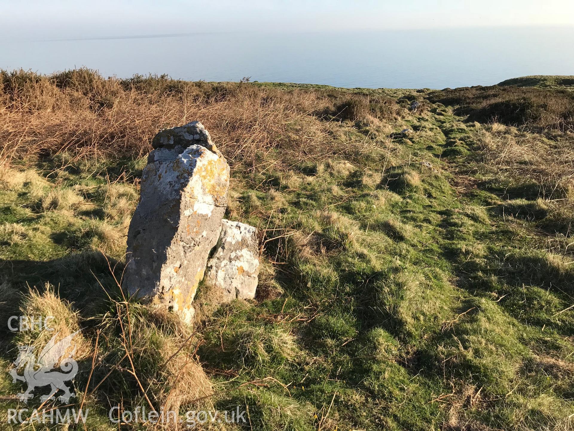 Colour photo showing view of Hwylfa'r Ceirw Stone Alignment, taken by Paul R. Davis, 2018.