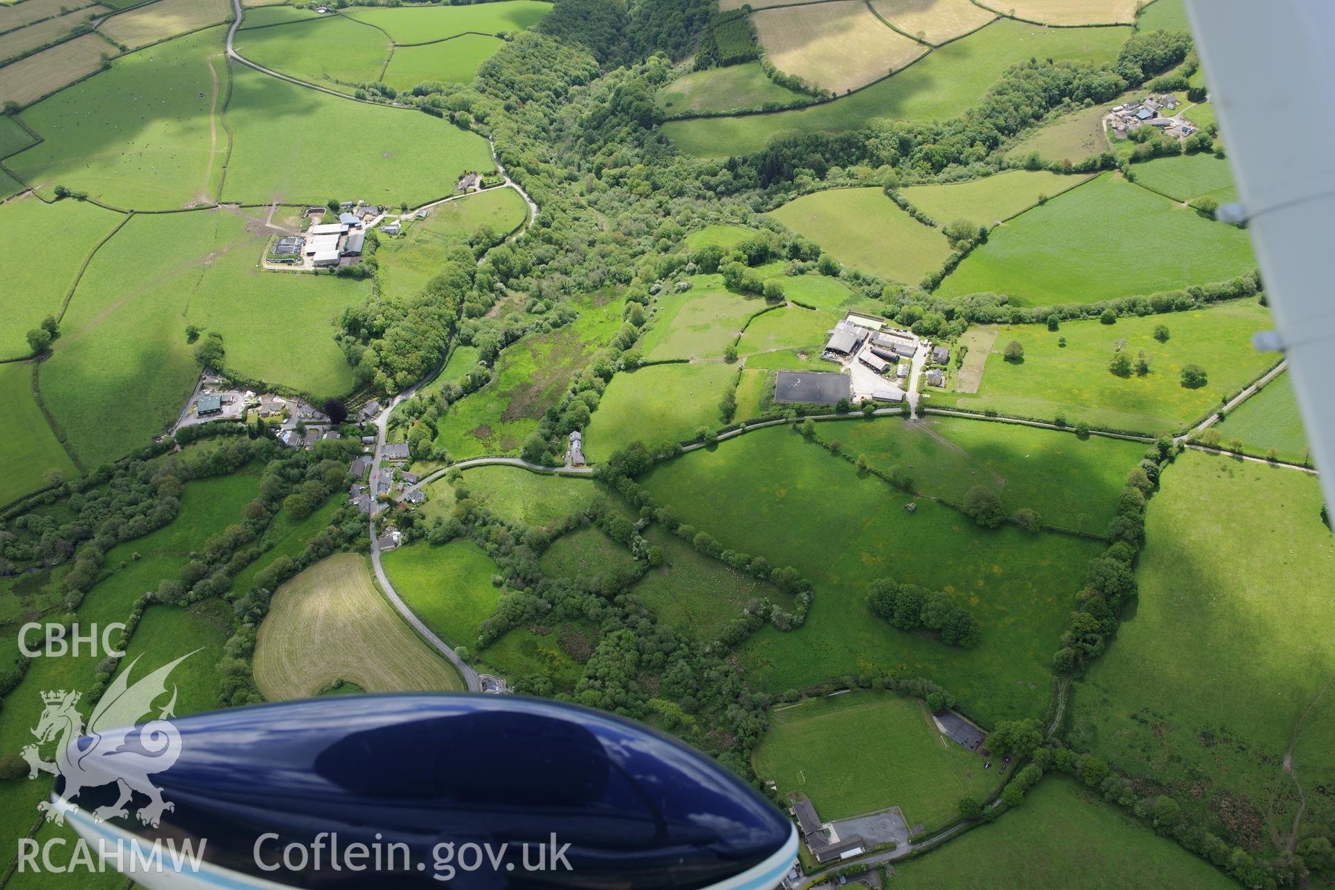 Hafod Camp, Llanboidy. Oblique aerial photograph taken during the Royal Commission's programme of archaeological aerial reconnaissance by Toby Driver on 3rd June 2015.
