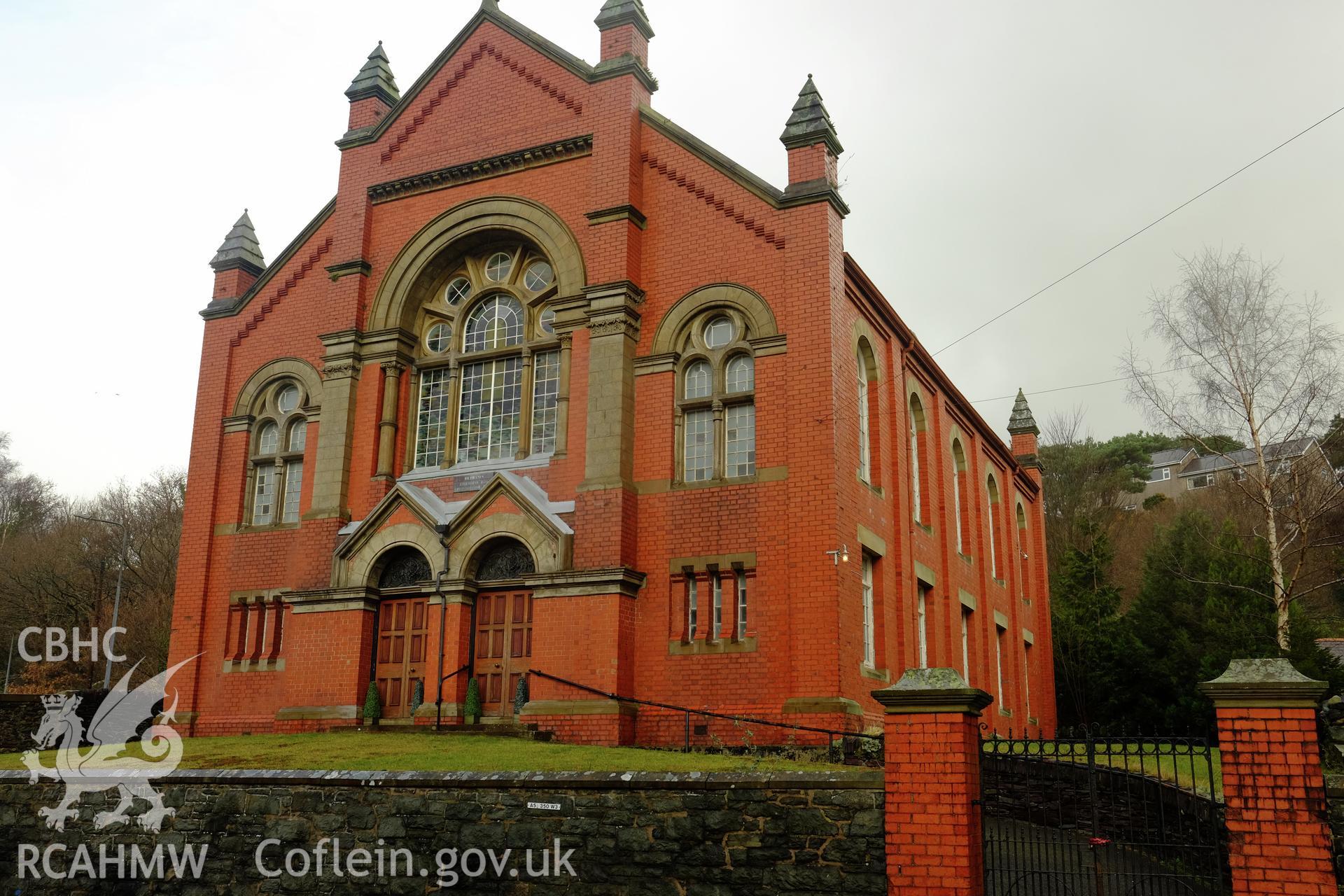 Colour photograph showing view of Capel Bethania, Bethesda, looking north west, produced by Richard Hayman 31st January 2017