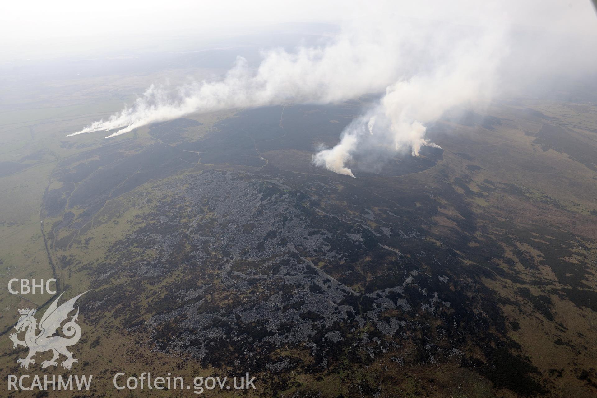 Royal Commission aerial photography of a bracken burn on Mynydd Carningli taken on 27th March 2017