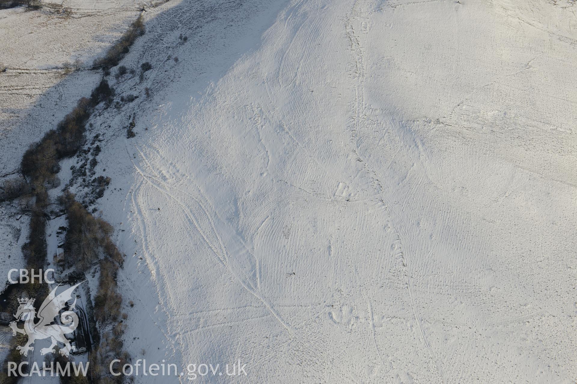 Cefn Drum Farmstead, north east of Pontarddulais. Oblique aerial photograph taken during the Royal Commission?s programme of archaeological aerial reconnaissance by Toby Driver on 24th January 2013.