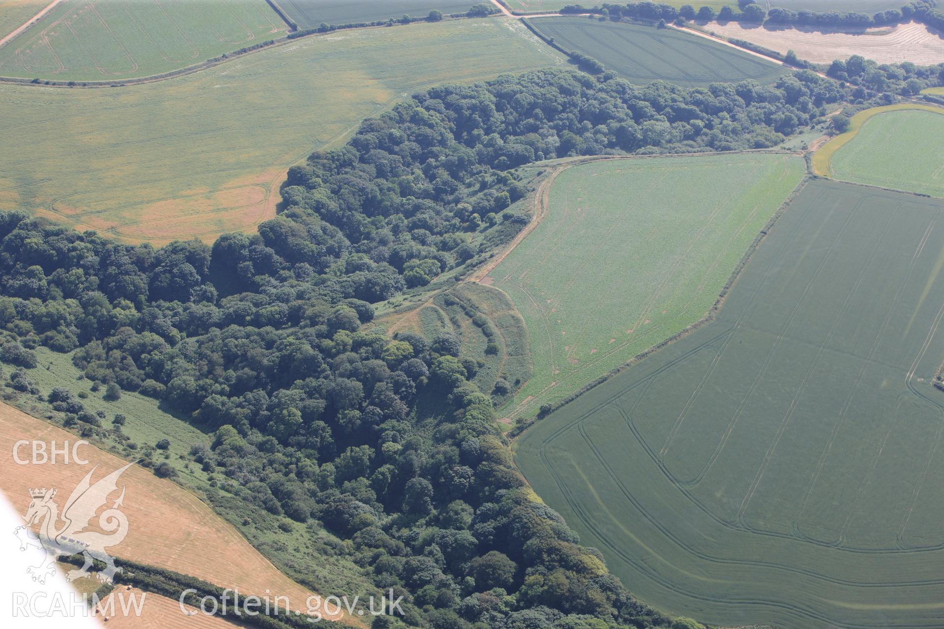 Brawdy Castle Promontory Fort, north east of Newgale, Pembrokeshire. Oblique aerial photograph taken during the Royal Commission?s programme of archaeological aerial reconnaissance by Toby Driver on 16th July 2013.