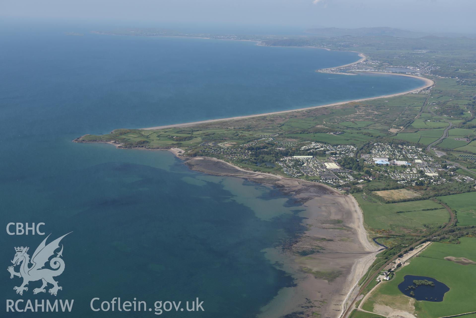 Aerial photography of Hafan y Mor taken on 3rd May 2017.  Baseline aerial reconnaissance survey for the CHERISH Project. ? Crown: CHERISH PROJECT 2017. Produced with EU funds through the Ireland Wales Co-operation Programme 2014-2020. All material made freely available through the Open Government Licence.