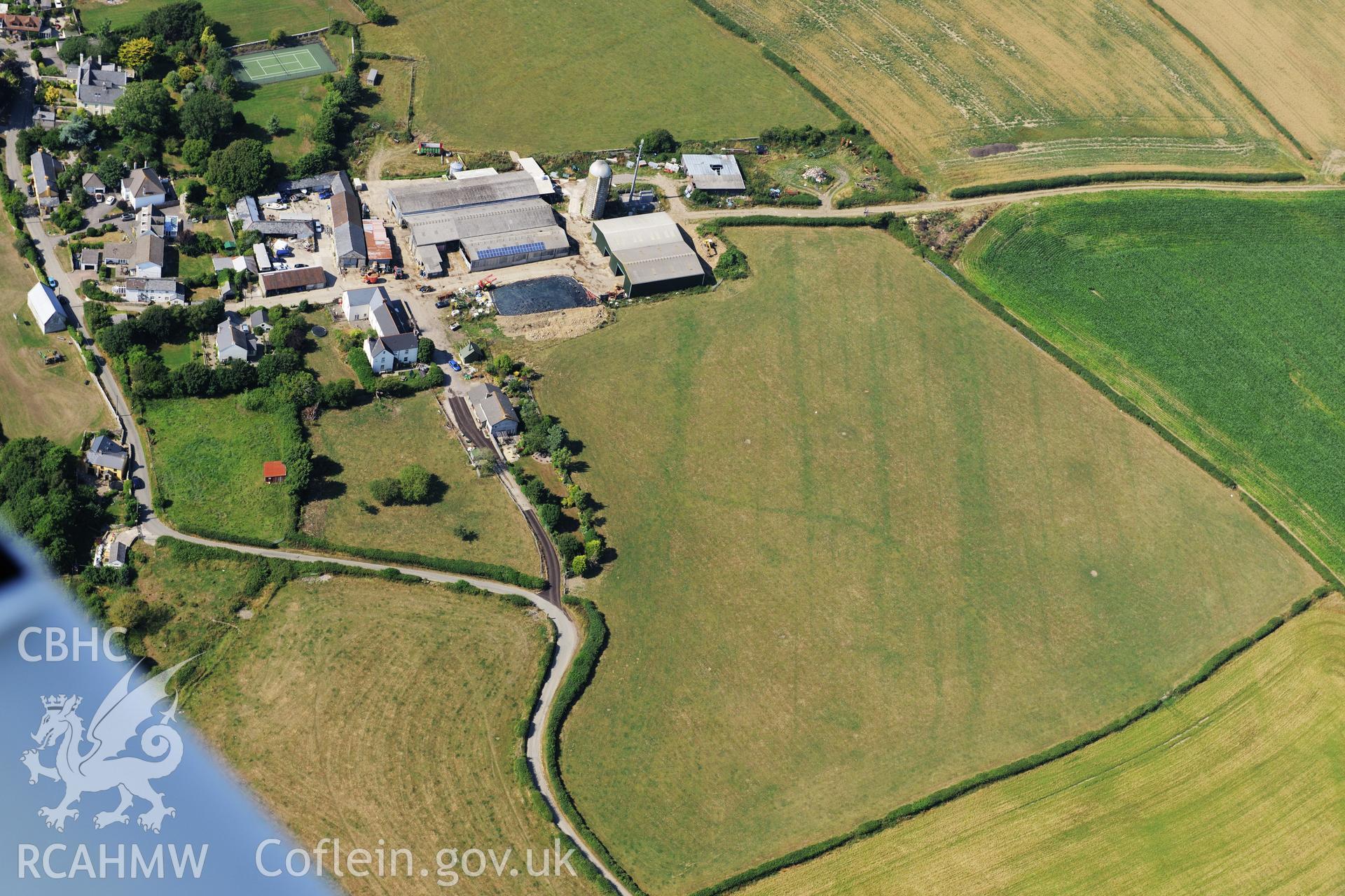 Great House (or Llanmaes House) and Great House Farm, Llanmaes, on the north eastern edge of Llantwit Major. Oblique aerial photograph taken during the Royal Commission?s programme of archaeological aerial reconnaissance by Toby Driver on 1st August 2013.