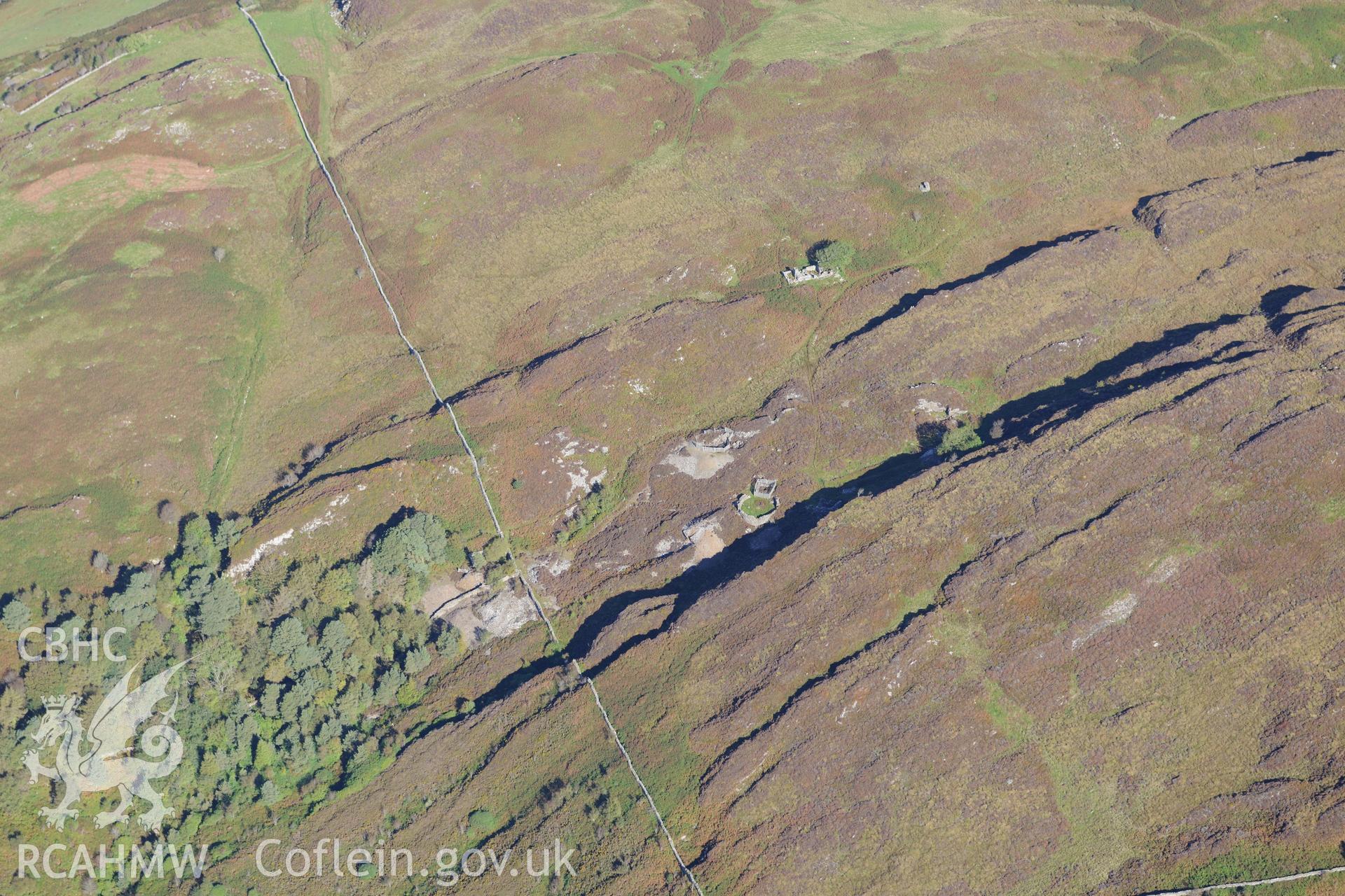 Clogau gold mine, near Dolgellau. Oblique aerial photograph taken during the Royal Commission's programme of archaeological aerial reconnaissance by Toby Driver on 2nd October 2015.