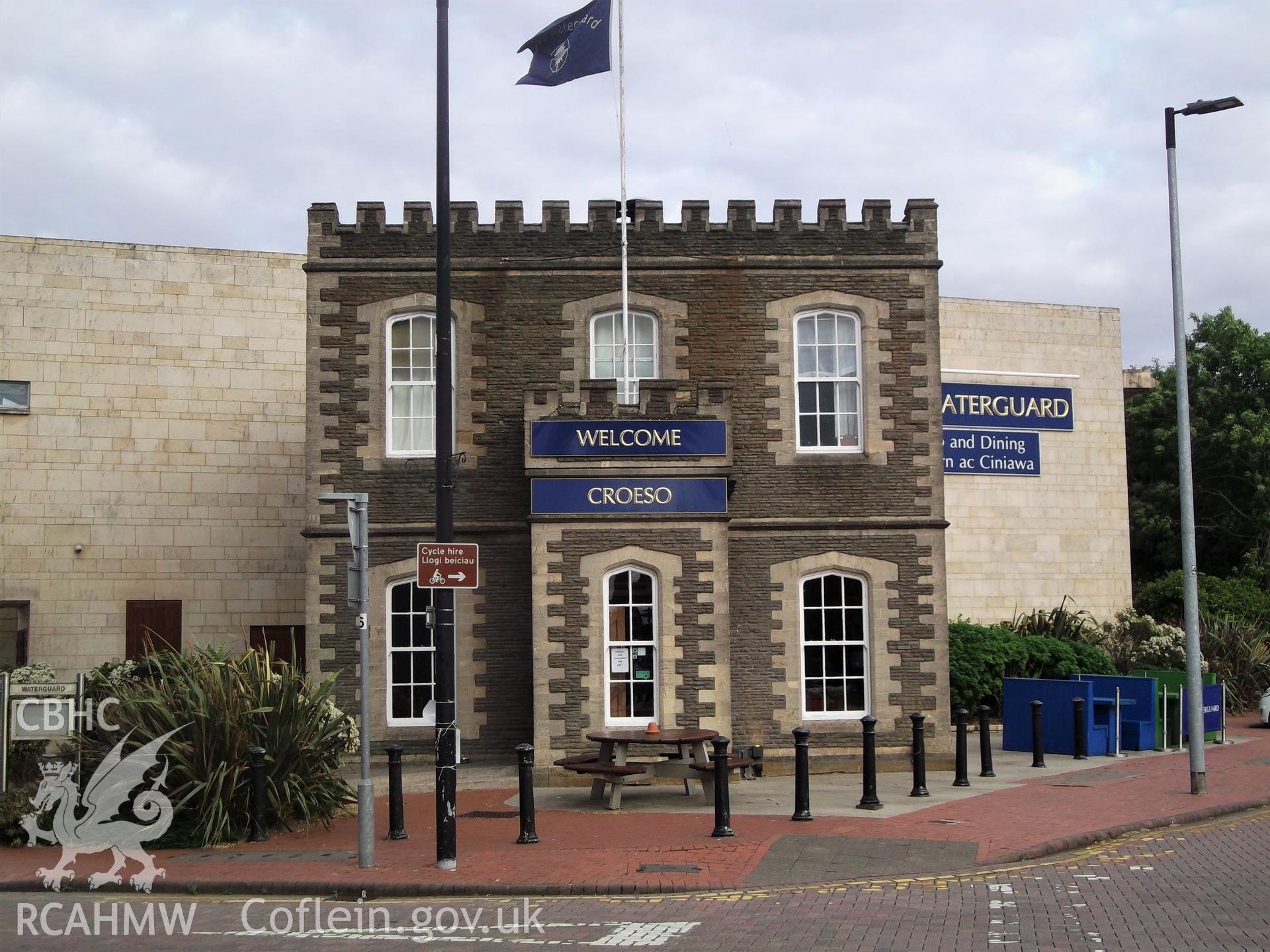 Colour photograph showing exterior of the Custom and Excise Office, Roath Basin, Butetown, Cardiff. Photographed during survey conducted by Adam N. Coward on 17th July 2018.