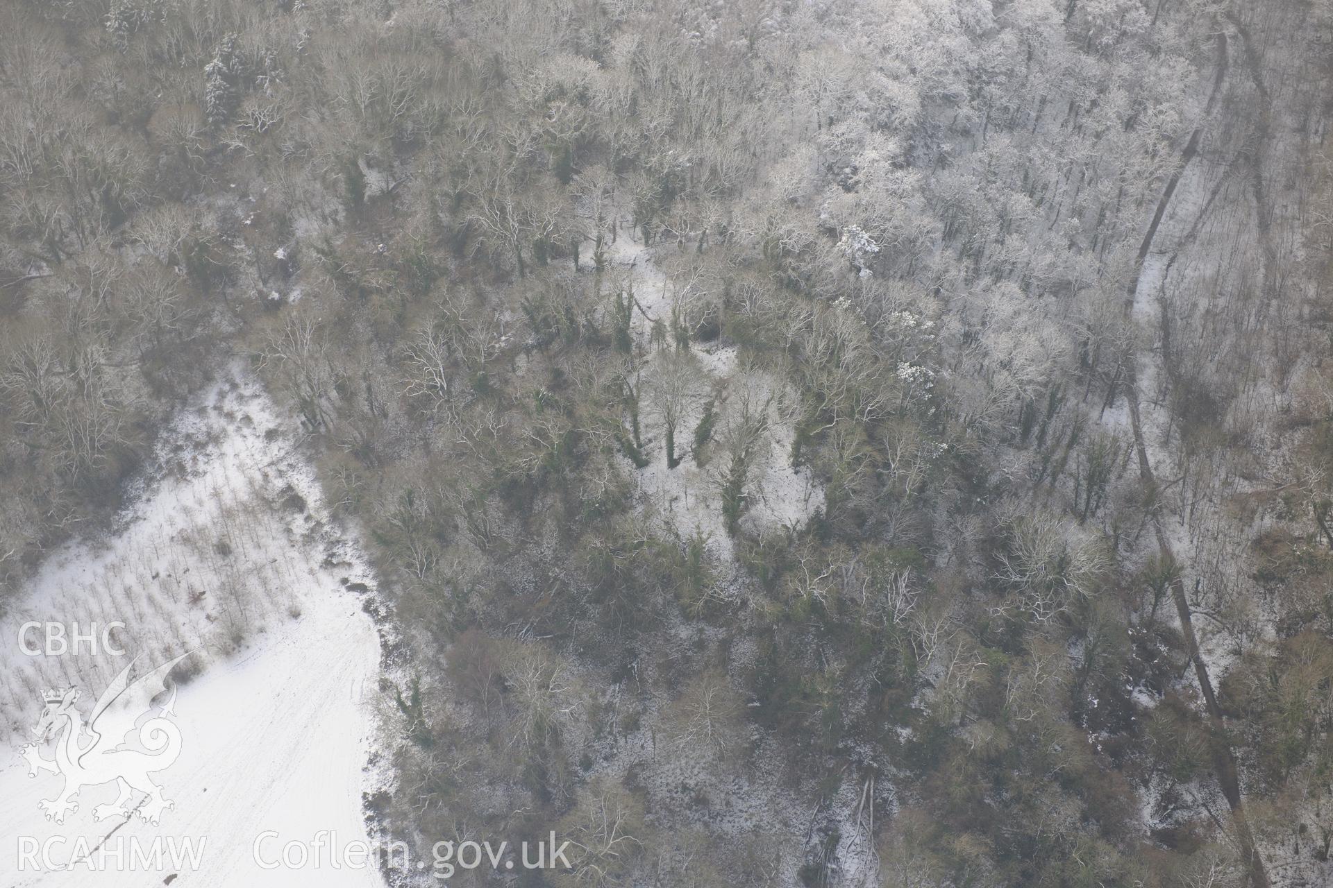 Dinas Powys fort and the Southern Banks defended enclosure at Dinas Powys, west of Penarth, Cardiff. Oblique aerial photograph taken during the Royal Commission?s programme of archaeological aerial reconnaissance by Toby Driver on 24th January 2013.