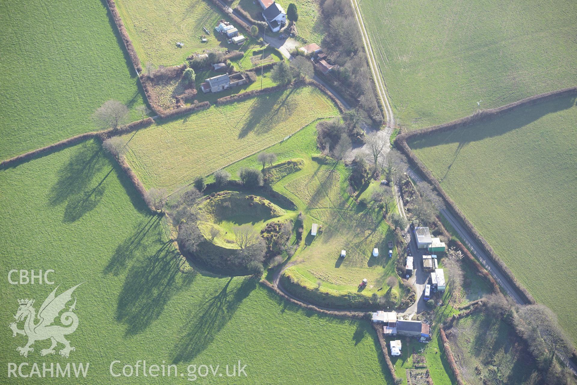 Castell Crychydd. Oblique aerial photograph taken during the Royal Commission's programme of archaeological aerial reconnaissance by Toby Driver on 6th January 2015.