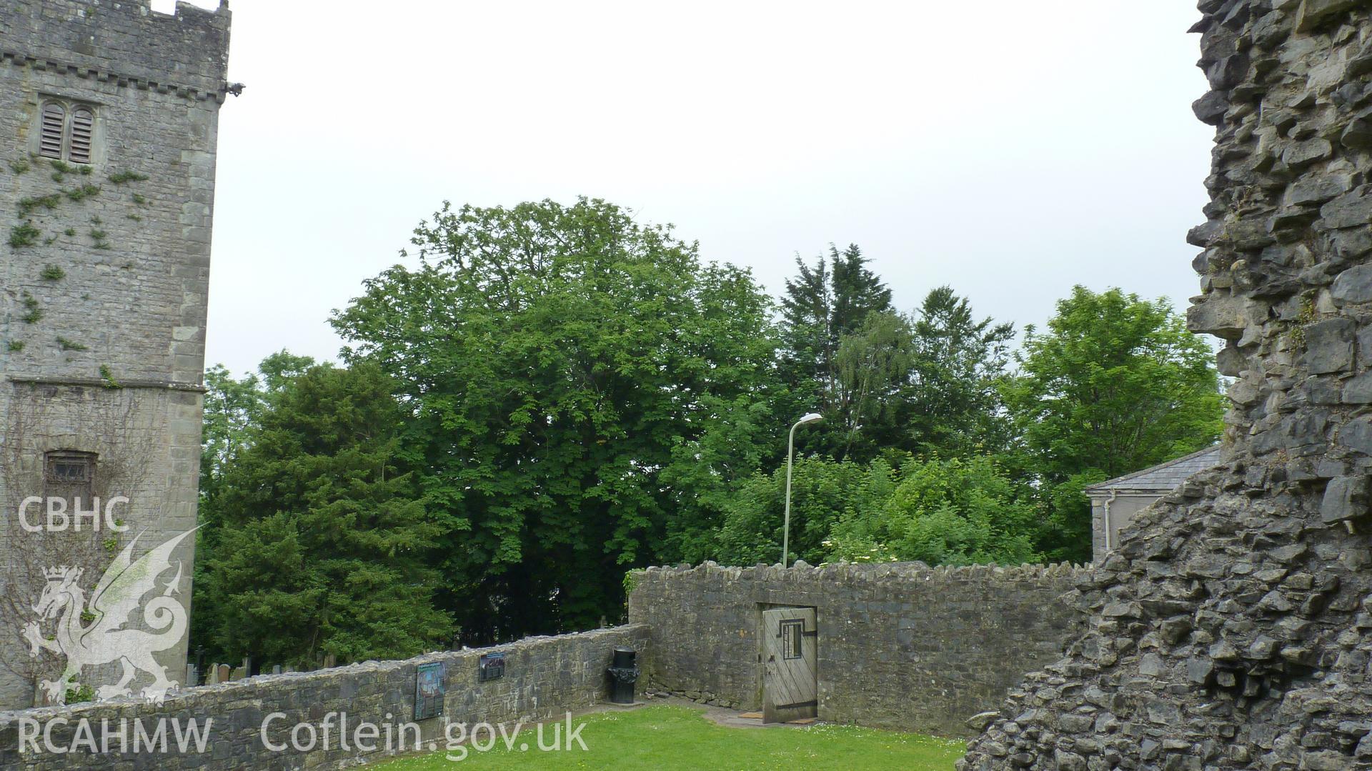 'View from Newcastle Castle and St. Illtyd's church' Photographed as part of archaeological work at Coed Parc, Newcastle, Bridgend, carried out by Archaeology Wales, 2016. Project no. P2432.