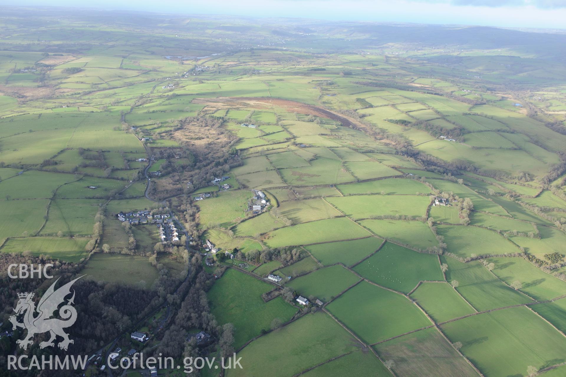 St. Sulien's Church, Silian. Oblique aerial photograph taken during the Royal Commission's programme of archaeological aerial reconnaissance by Toby Driver on 6th January 2015