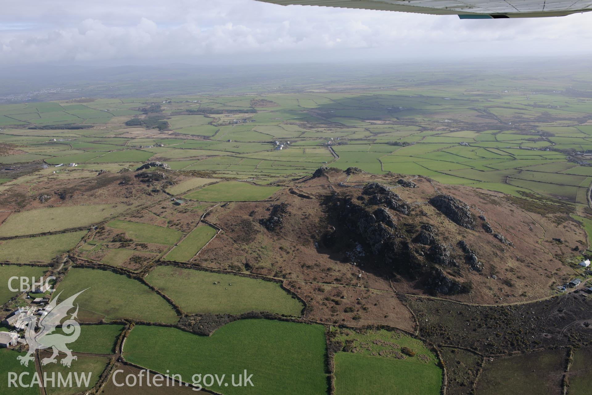 Garn Fawr Camp hillfort. Oblique aerial photograph taken during the Royal Commission's programme of archaeological aerial reconnaissance by Toby Driver on 13th March 2015.