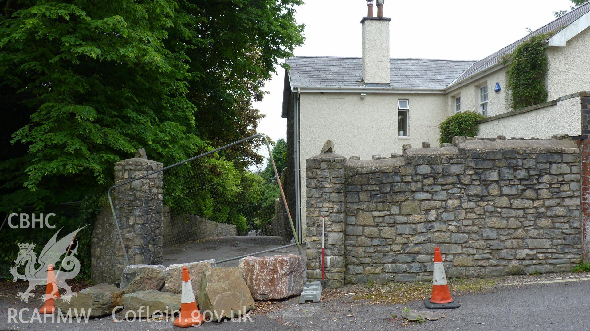 'View south of former entrance drive to the coach house.' Photographed as part of archaeological work at Coed Parc, Newcastle, Bridgend, carried out by Archaeology Wales, 2016. Project no. P2432.