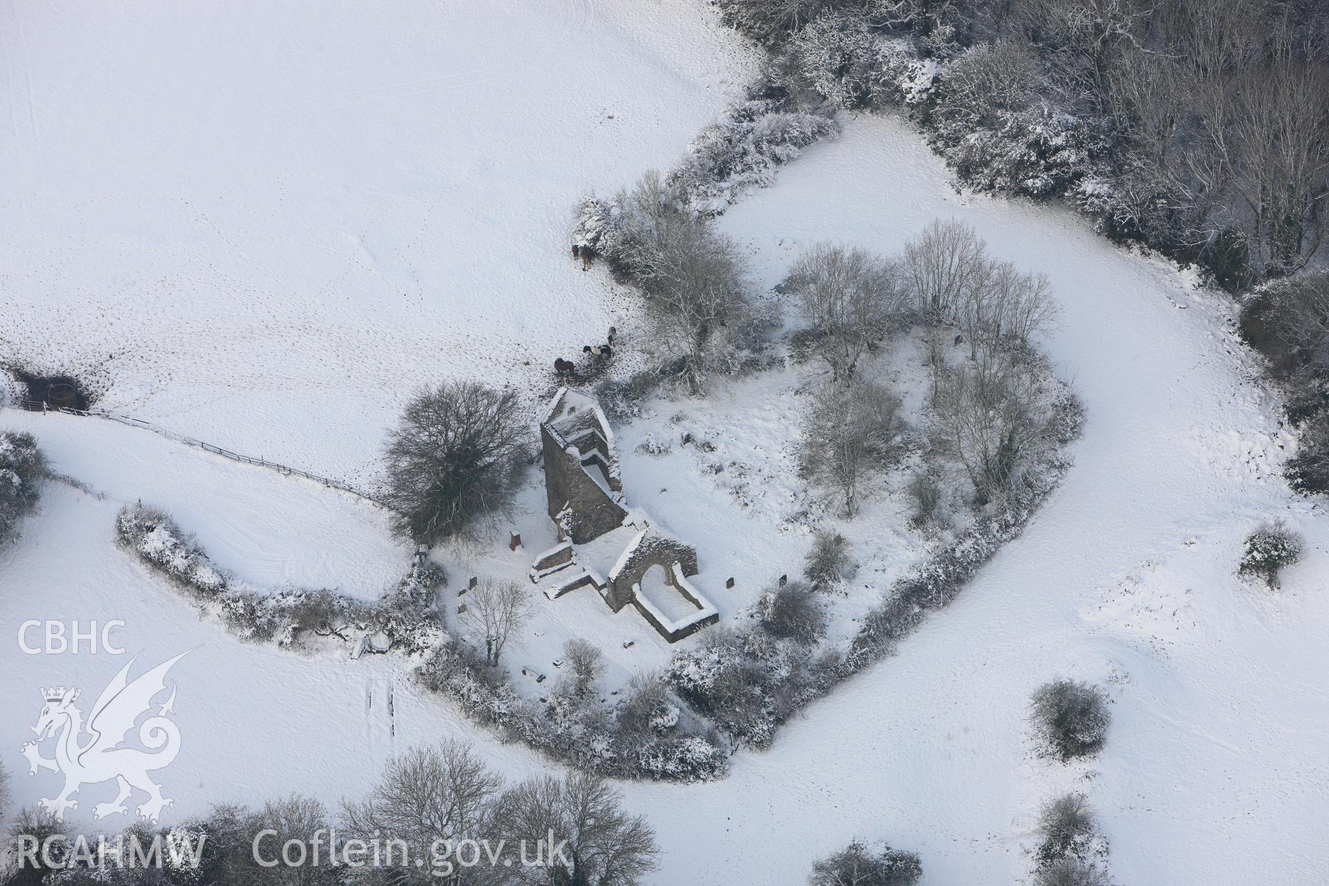 St Mary's church, Caerau, Cardiff. Oblique aerial photograph taken during the Royal Commission?s programme of archaeological aerial reconnaissance by Toby Driver on 24th January 2013.